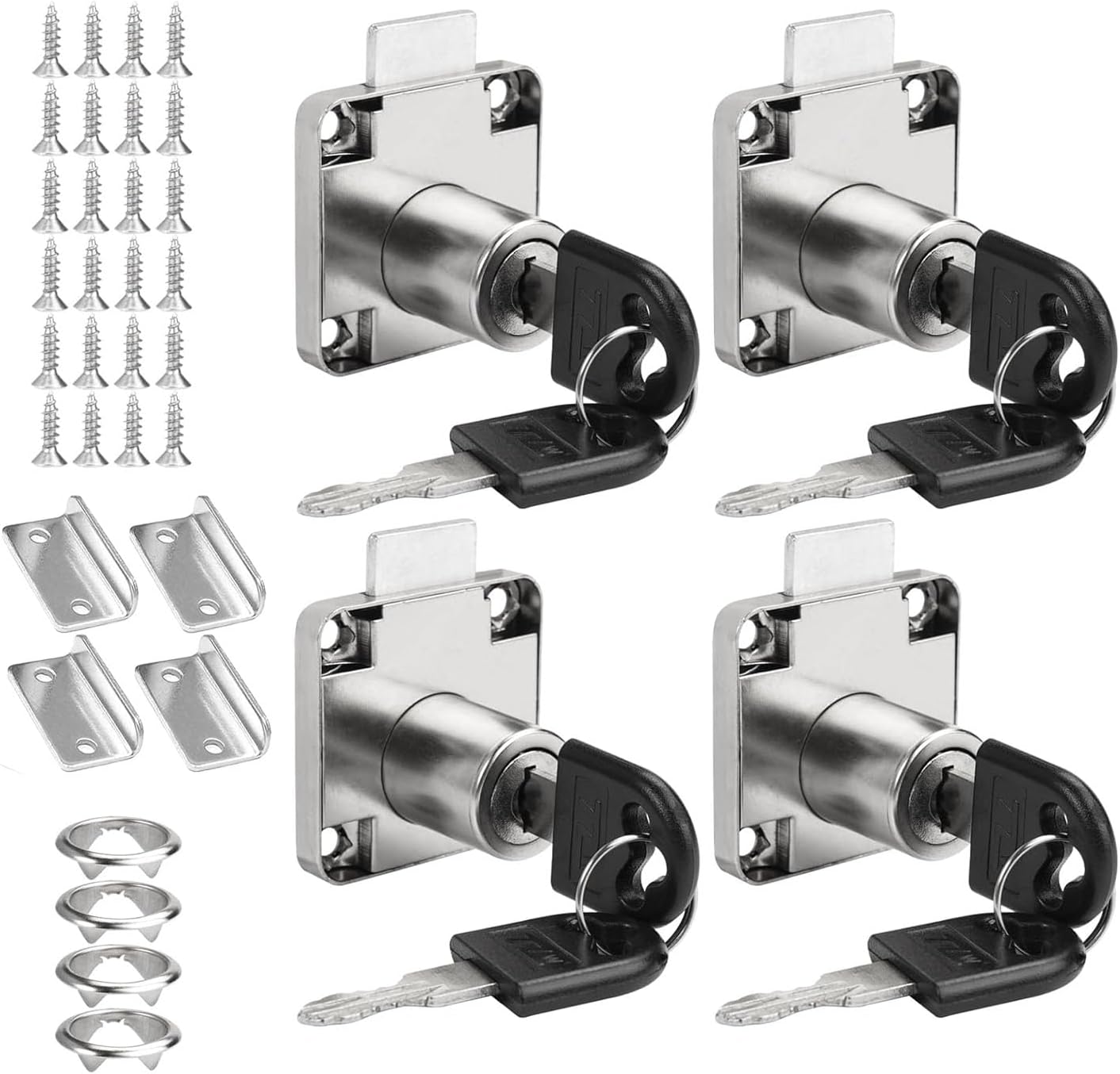 Set de 4 încuietori pentru mobilă LightBeacon, 22 mm, oțel inoxidabil, încuietoare pentru dulapuri cu cheie, pentru uși, dulapuri, cutii poștale 4buc