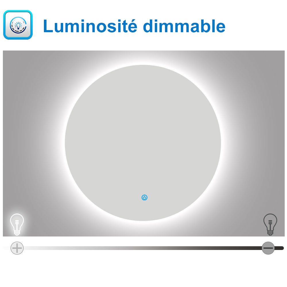 AICA LED Miroir lumineux rond 60cm anti-buée + dimmable + mémoire miroir salle de bain - 3
