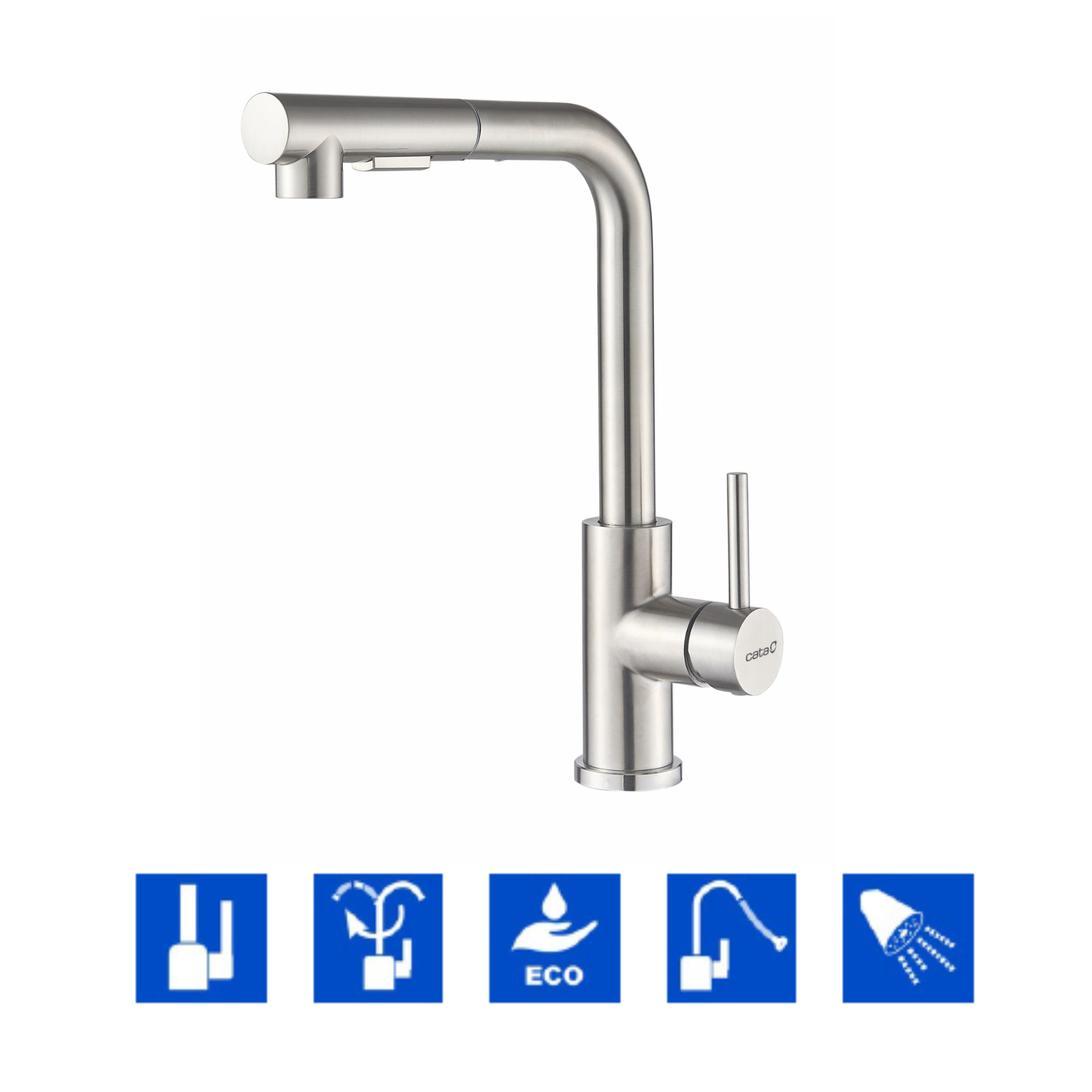 Cata  Grifo Monomando Xse X/B Caño Alto Extraíble Giratorio 360 Cartucho Cerámico 33,2 Cm Aireador Anticalcáreo Función Ducha Color Acero Gris Cerámico, Leroy Merlin