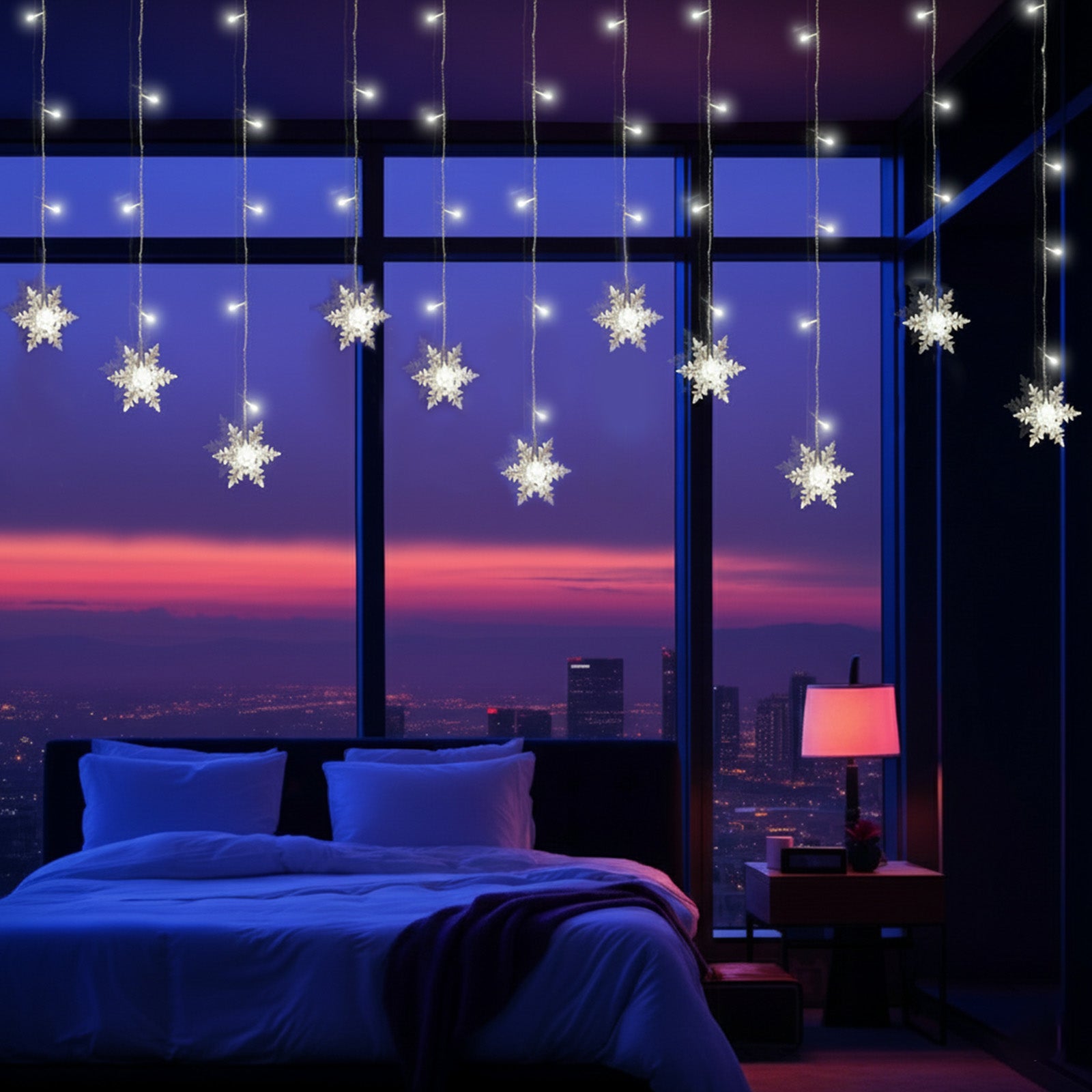 Guirmalda LED Copos de Nieve 8 Modos Impermeable con Temporizador, Decoración Navideña en Ventanas, Bodas y Jardines(Blanco, Dos piezas) - 3