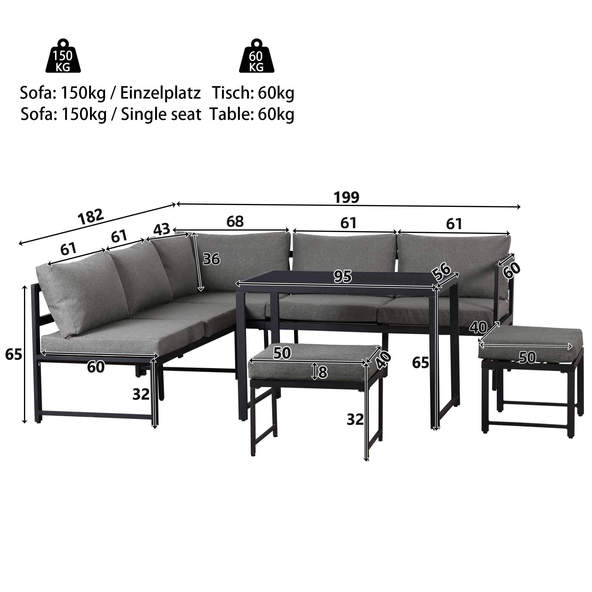 Ensemble de Salon de Jardin, Canapé Extérieur en Aluminium avec Dossier Réglable, Ensemble de 4 Pièces avec Coussins pour Jardin, Balcon ou Patio - 3