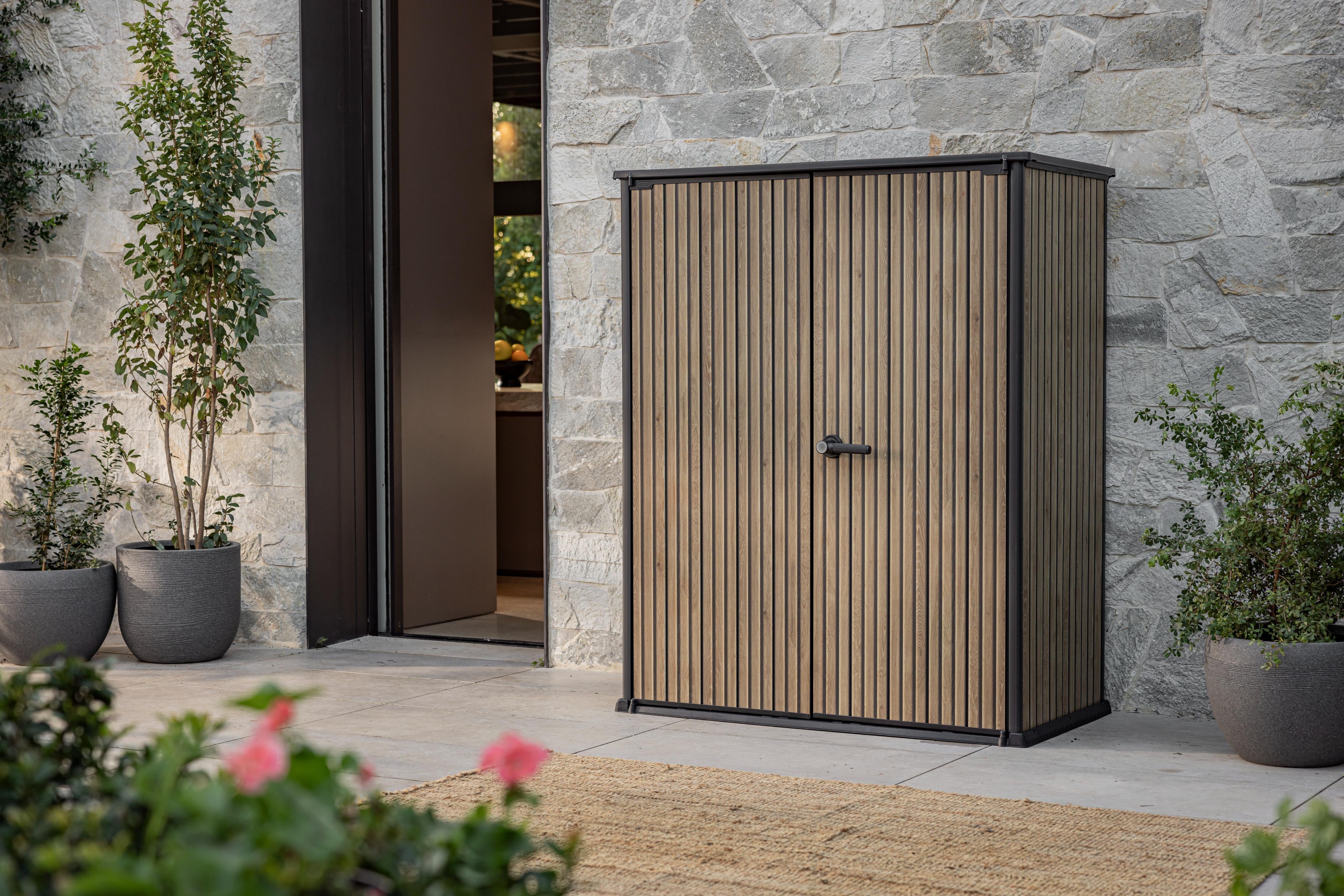 Armario de jardín Keter Vertical Store de 1400 l - Listones efecto madera - 140 x 73,6 x 170,4 cm - 3