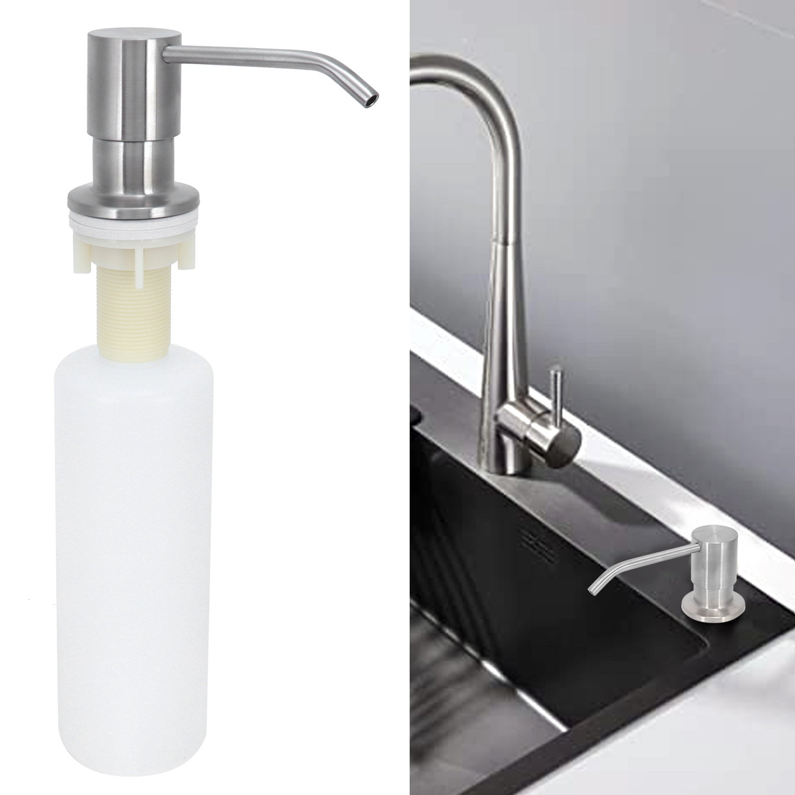 Distributeur de Savon Évier 350ml Inox Brosse Rechargeable Cuisine Salle de Bain - 7
