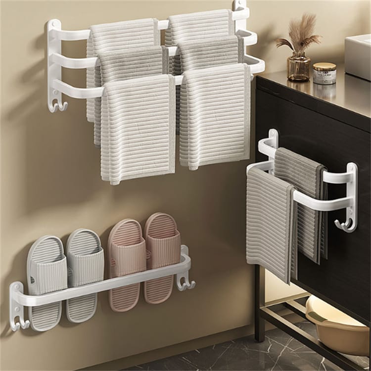 Biały wieszak na ręczniki montowany na ścianie – wiszący wieszak na ręczniki łazienkowe, bez wiercenia – porządek i elegancja, podwójny 40 cm - 2