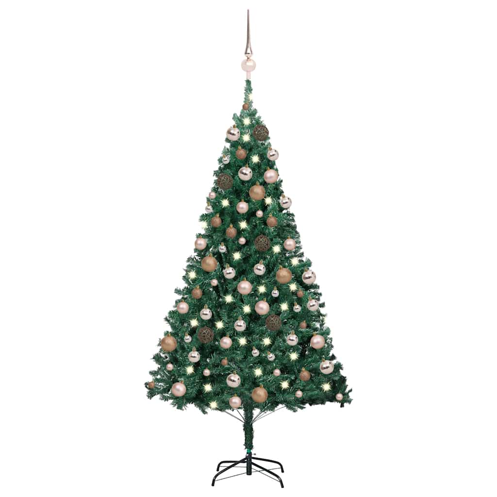Sztuczna choinka z lampkami i bombkami, zielona, 180 cm, PVC vidaXL