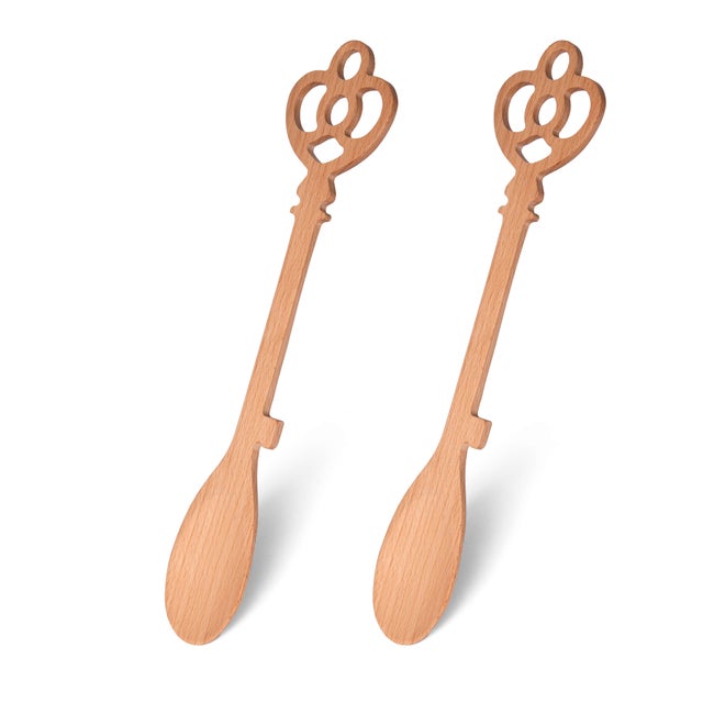 Fisura – Cuchara de madera original con forma de llave. Set de 2 espátulas para cocinar. Cuchara de madera de haya. Resistentes al calor.
