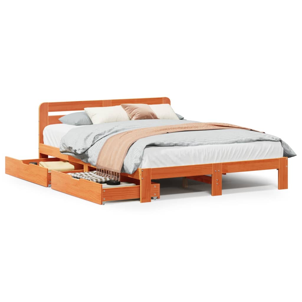 Lit Double Lit Adulte Cadre De Lit Sans Matelas Cire Marron X Cm Bois Pin Massif