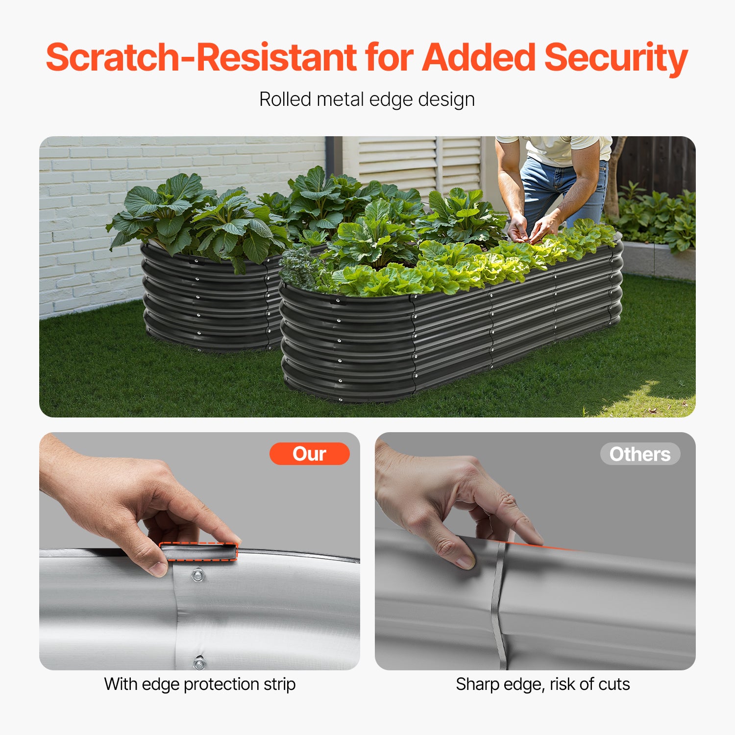 Jardinière surélevée en métal,SucceBuy 6,56 x 1,96 x 1,4 pi,jardinière d'extérieur galvanisée avec base ouverte,grand design ovale pour légumes - 5