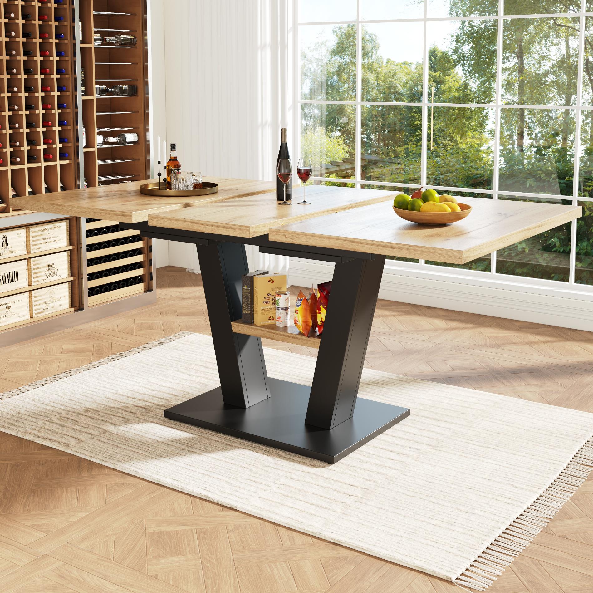 Rozkładany teleskopowy stół MDF, 118-157 cm, elegancki design z wewnętrznymi półkami, do kuchni i jadalni
