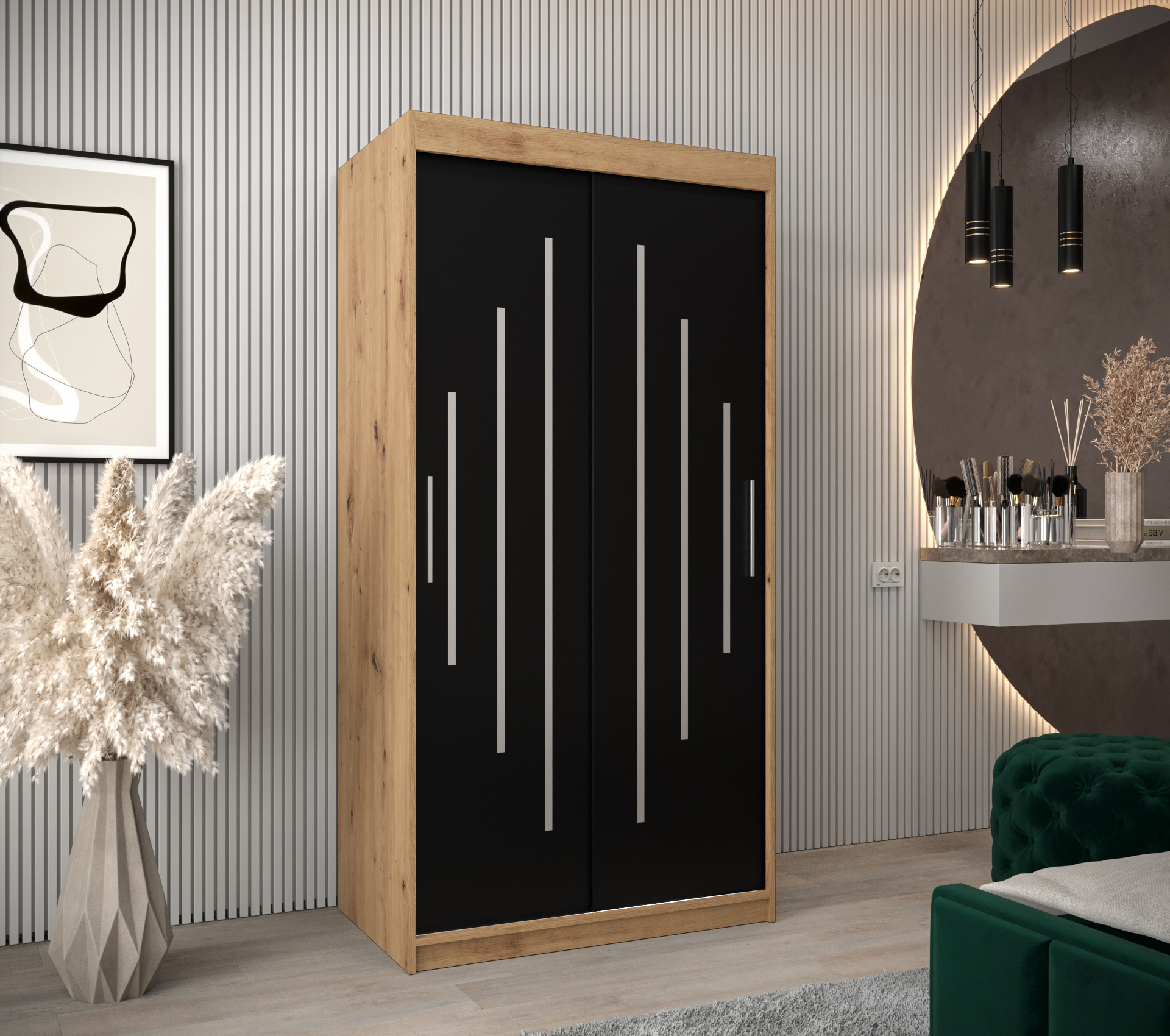 Szafa przesuwna garderoba York 100 x 62 x 200 cm Artisan + Czarny - Abiks Meble