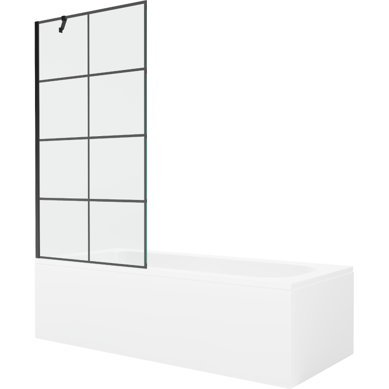 Mexen Vega wanna prostokątna 150 x 70 cm z obudową i parawanem 1-skrzydłowym 90 cm, czarny wzór - 550115070X9509007077