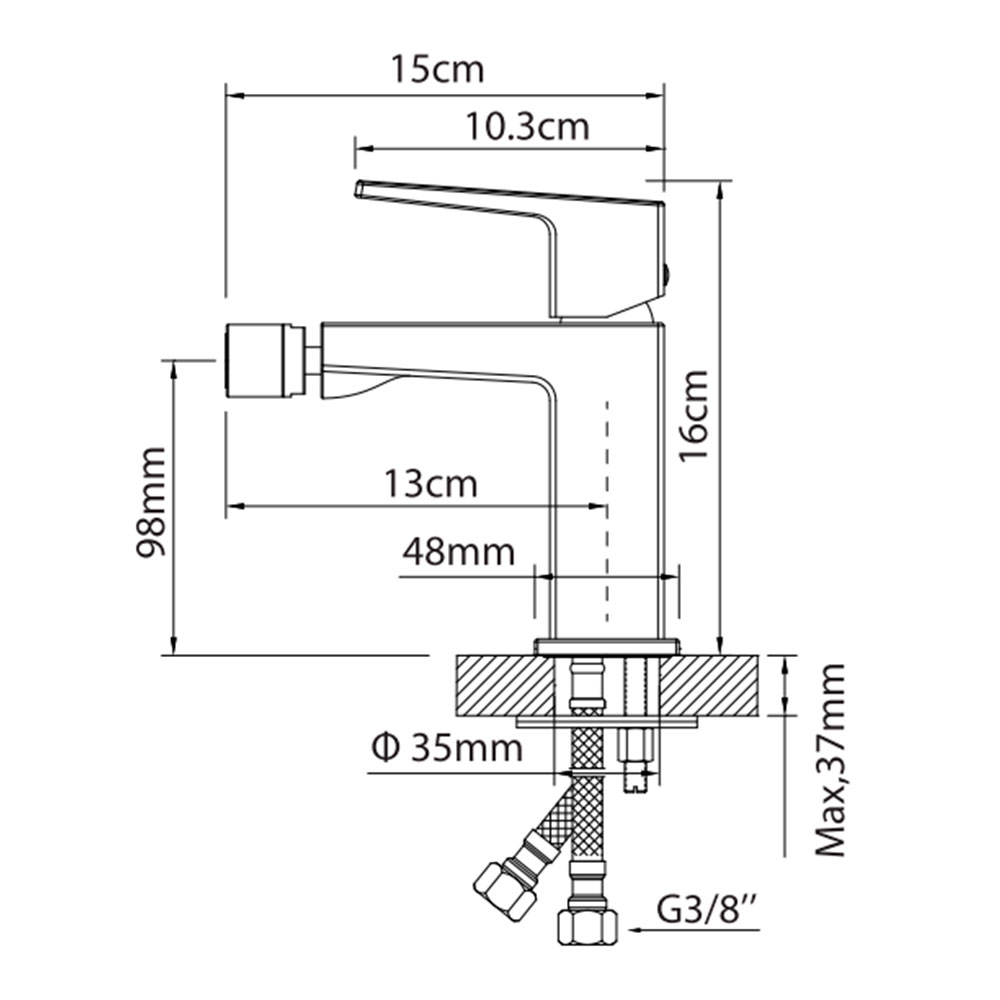 Monomando Bidé Cuomo Cromo acabado cromo, con aireador Neoperl, cartucho cerámico, grifería de baño moderna - 3