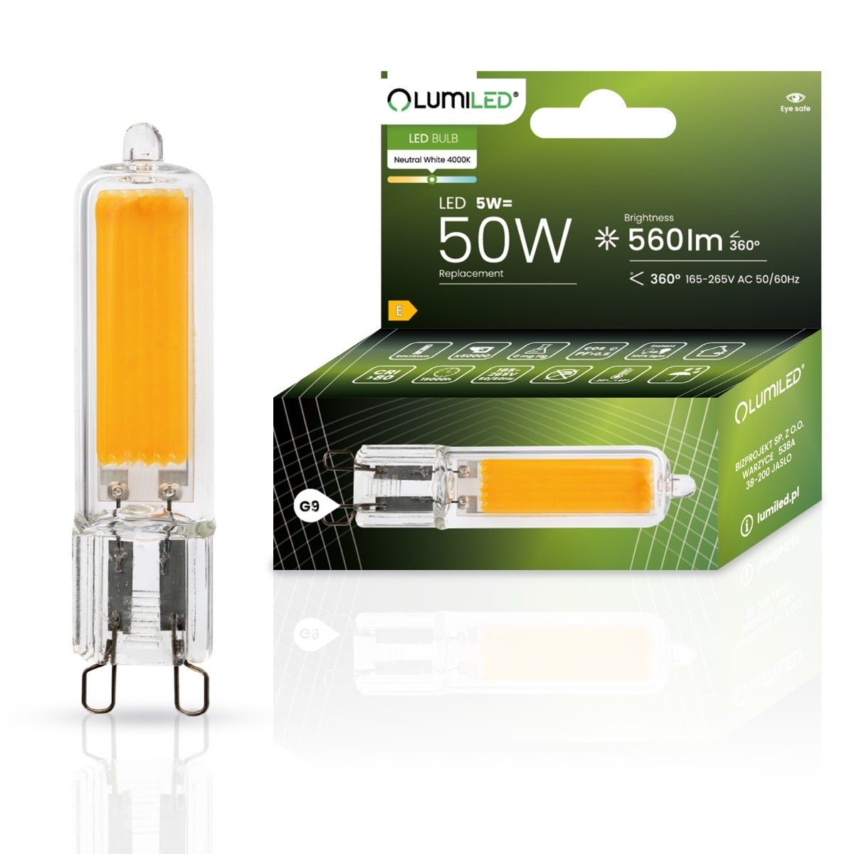 Żarówka LED Lumiled G9 Kapsułka 5W 560lm 4000K Neutralna biel 360st FILAMENT 1 szt.