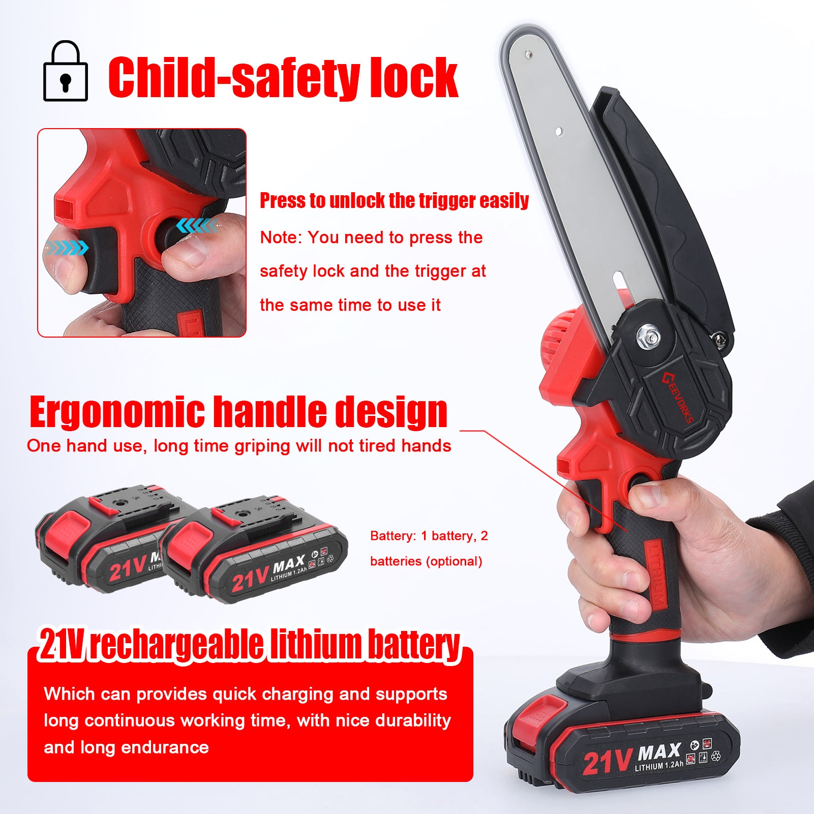 Mini sega elettrica portatile da 21 V da 6 pollici con motore spazzolato Attrezzi da giardino con una sola mano per la lavorazione del legno - 2