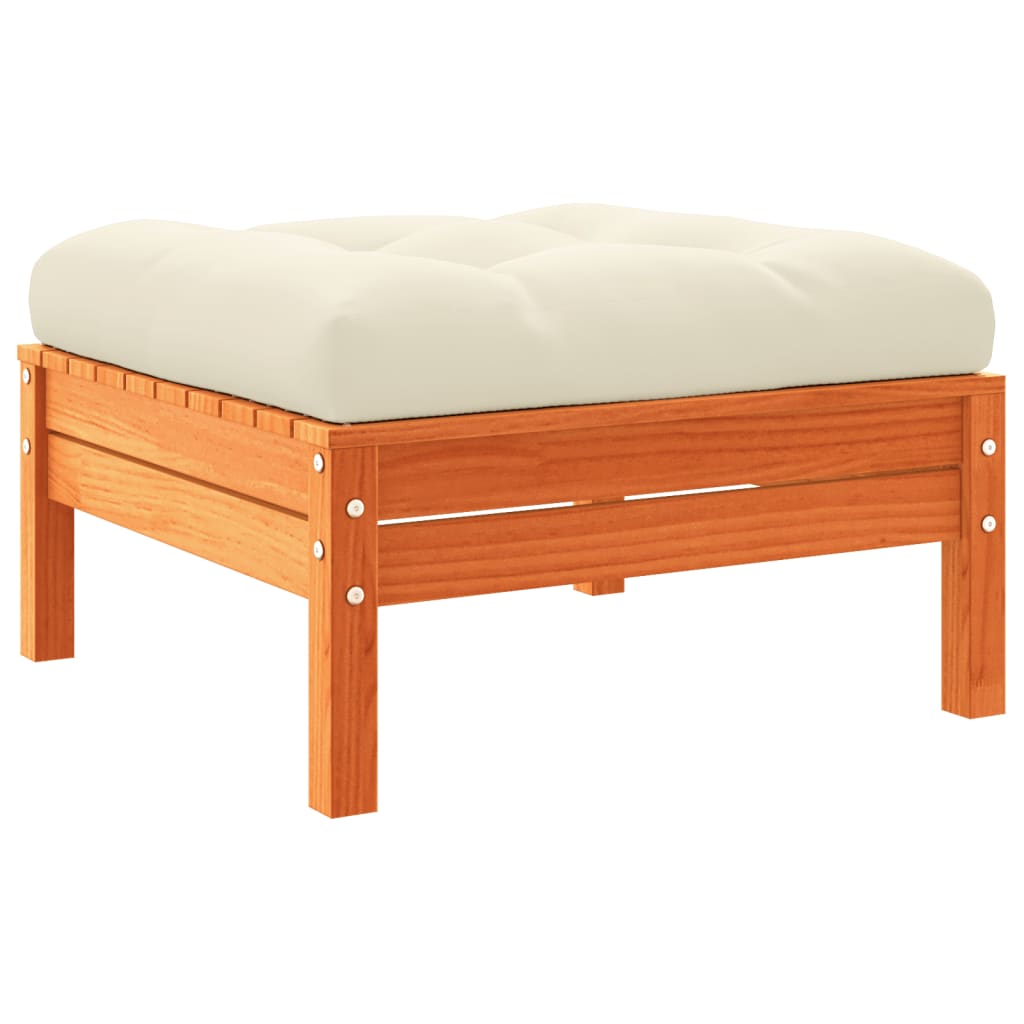 Taburete de jardín | otomana de jardín | reposapiés de jardín con cojín madera maciza de pino marrón cera cfw87123