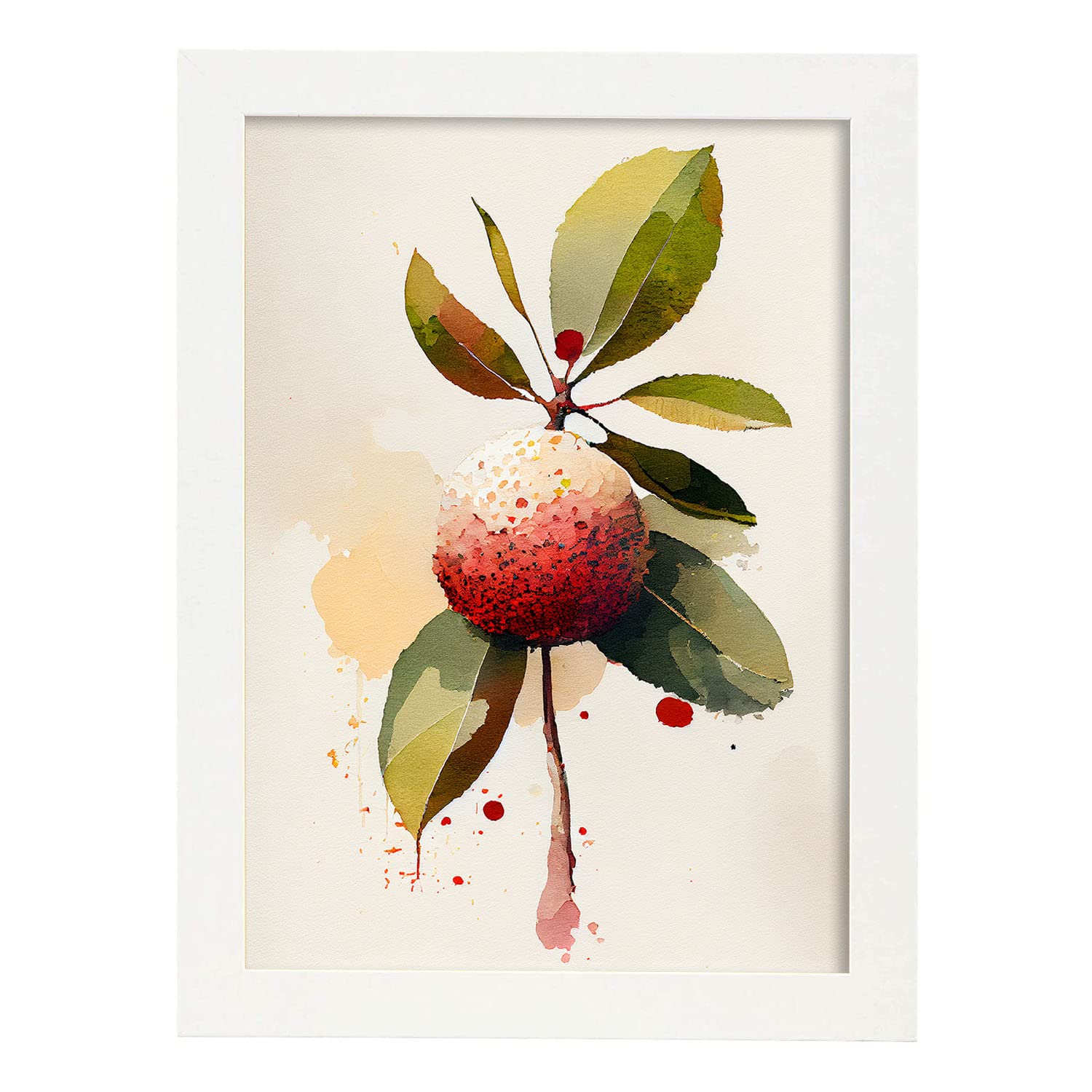 Nacnic poster de lichi a todo color ilustraciones de frutas verduras y comida sana en estilo acuarela diseño moderno y modelo 1 a3 con marco blancos