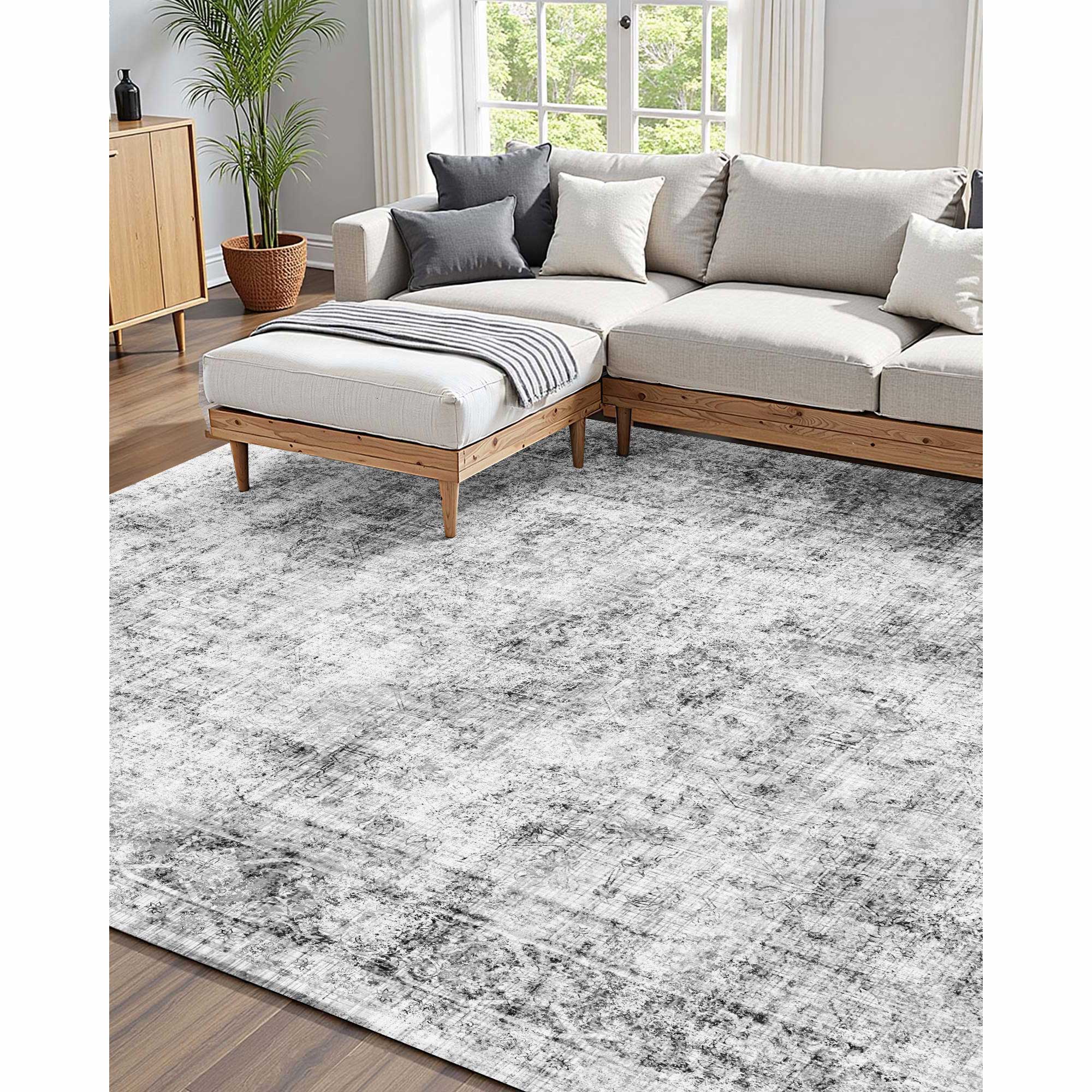 Tapete SucceBuy 1,8x2,7m, lavável antiderrapante, pelo curto denso, estilo boêmio. Quarto, escritório, entrada. Cinza - 2
