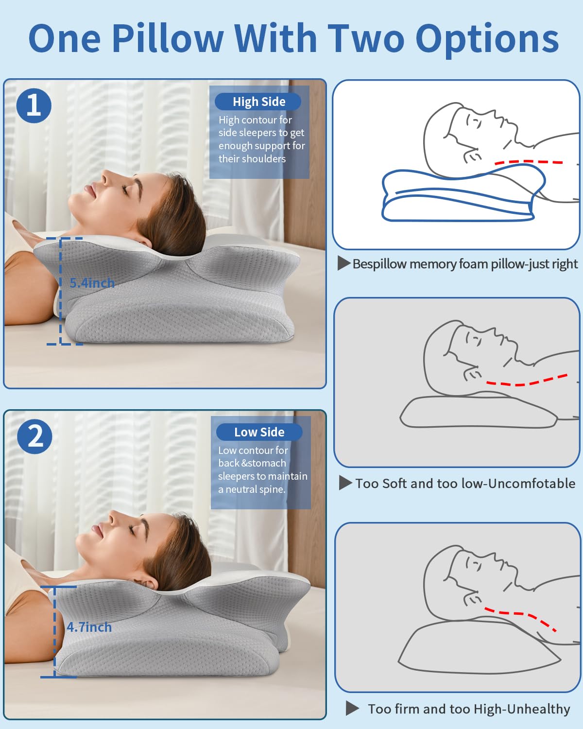 Oreiller cervical pour soulager la douleur, oreillers en mousse à mémoire de forme, oreillers de soutien du cou pour dormir - 6