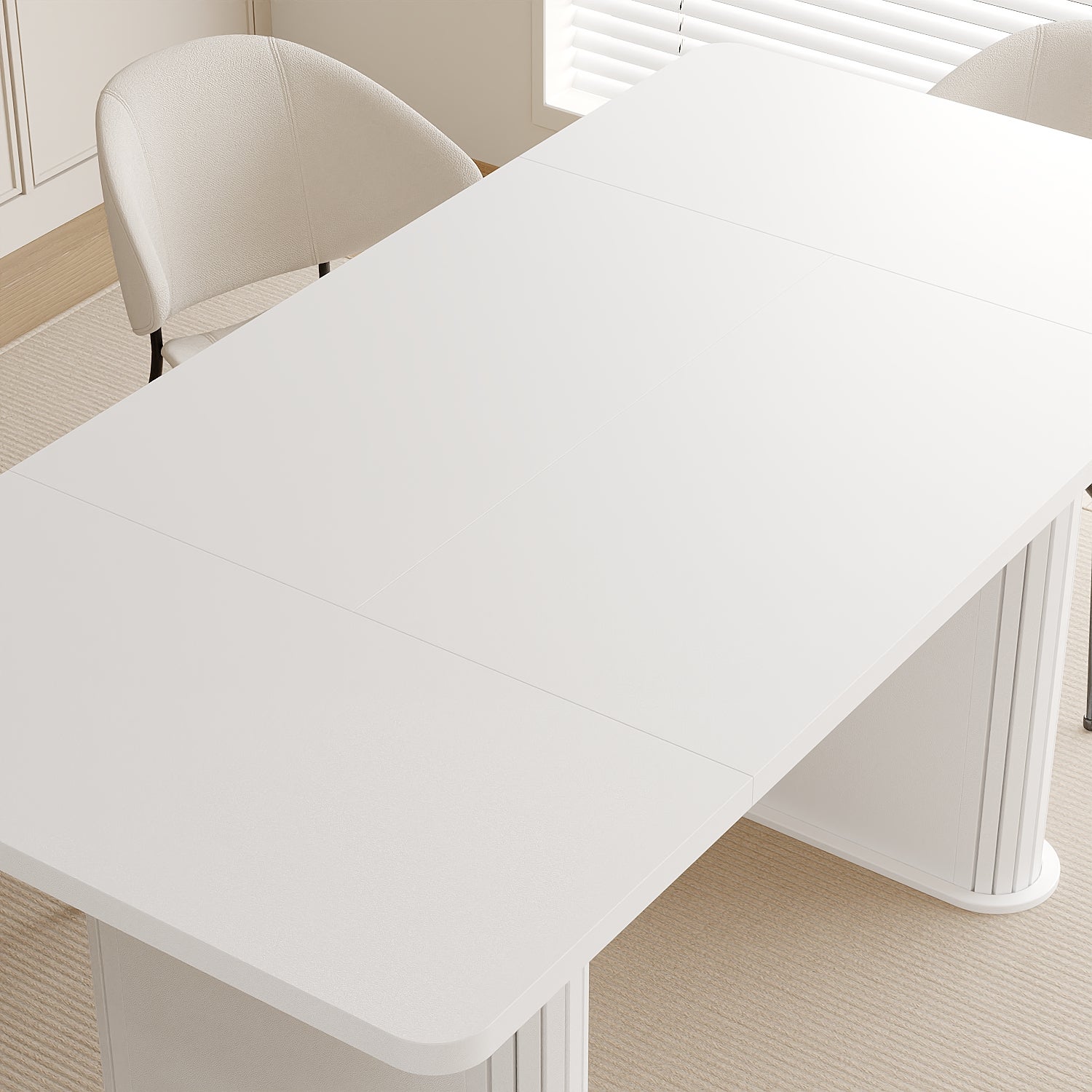 Table à Manger- Table de Cuisine avec 2 Pieds Robuste en forme de Colonne,160 x 74 x 80cm, Blanc - 4