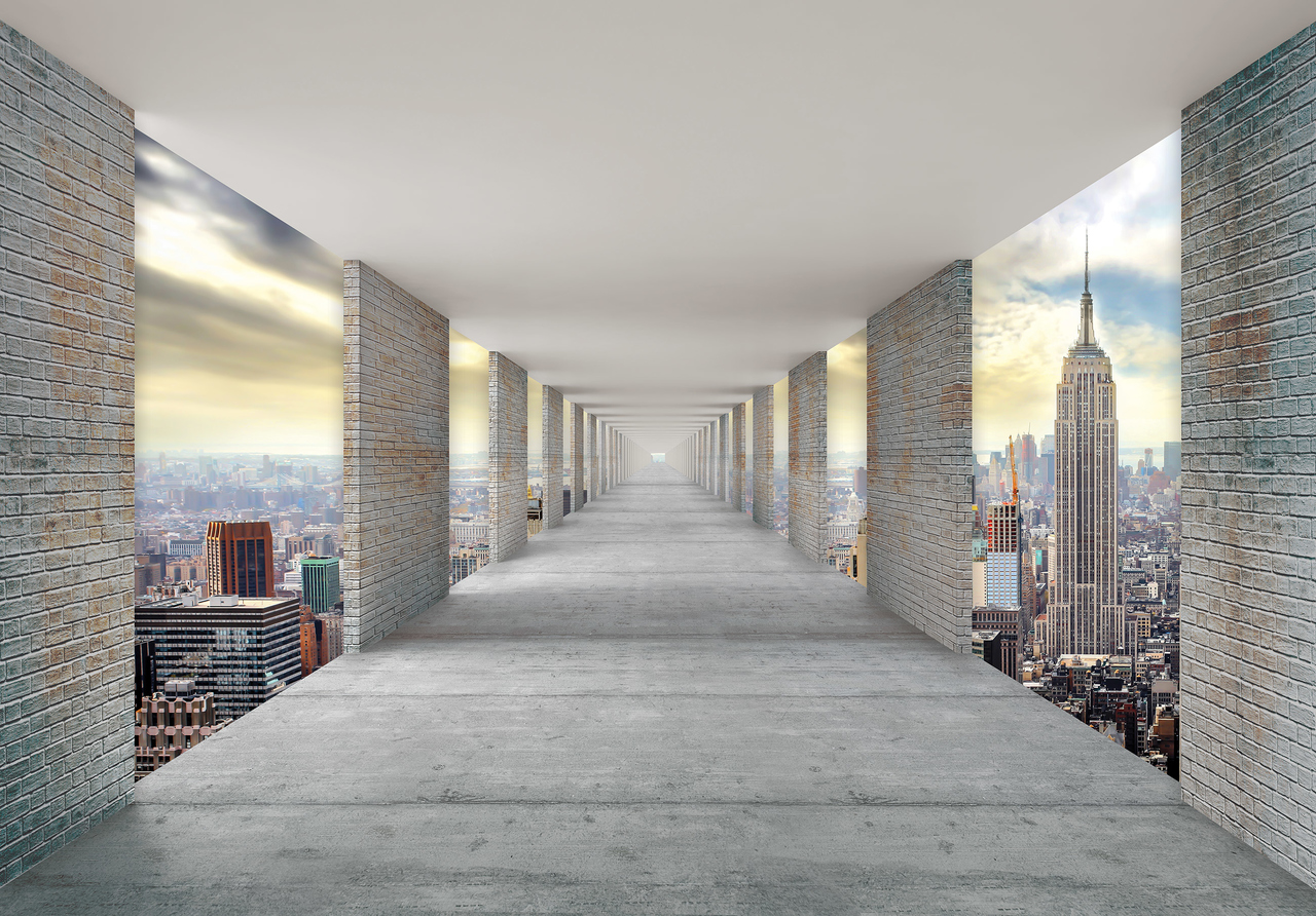Papel pintado fotografia panorámica efecto 3d new york ciudad túnel 368x254 cm - incluye cola - moderno salon dormitorio papel no tejido