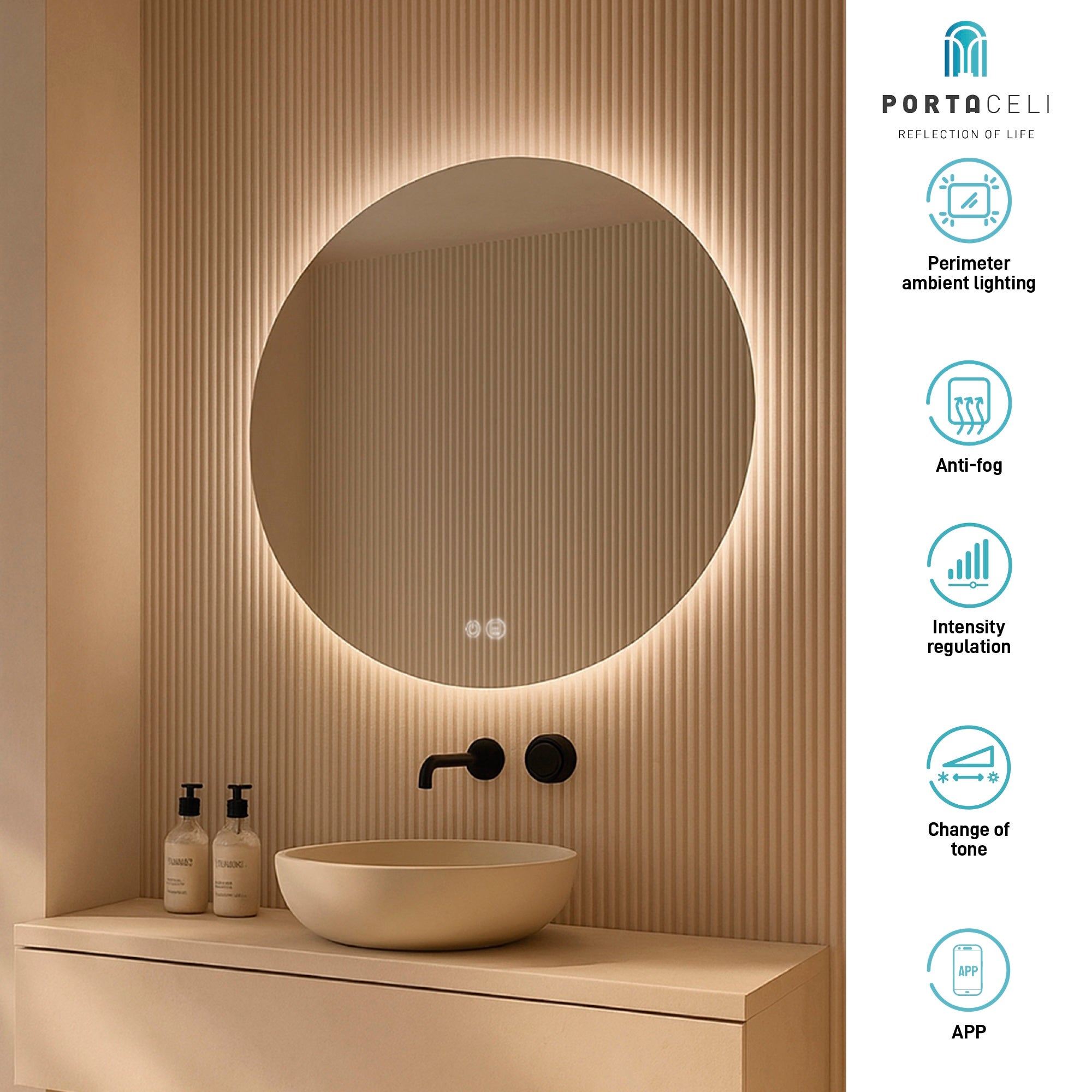 Miroir de salle de bain Calma Plus Ø80, App et Anti-Buée - 2