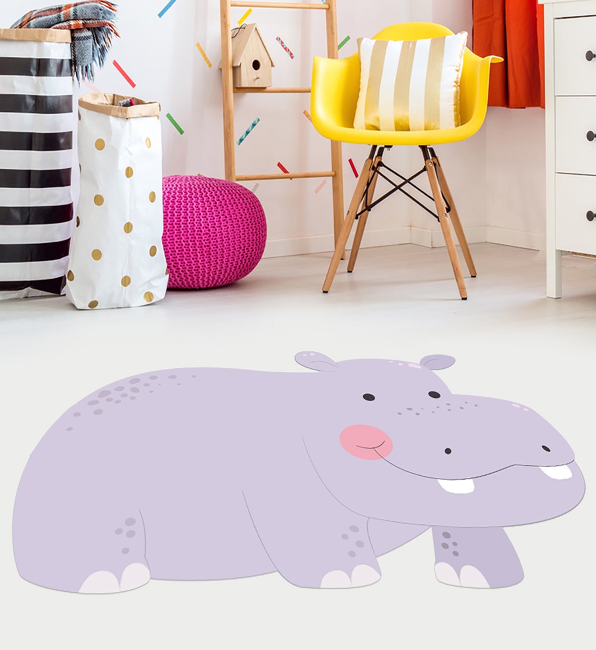 Dywan winylowy dziecięcy Hippo 100x160 cm - antypoślizgowy PVC, winylowy do pokoju dziecięcego, ognioodporny i zmywalny