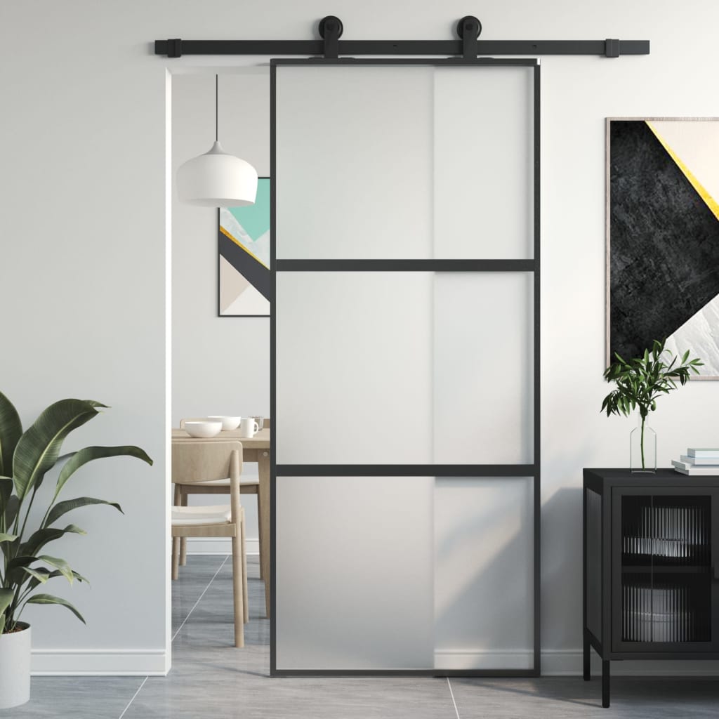 Puerta corredera | Puerta de la cocina vidrio templado y aluminio negra 90x205 cm CFW31216 - 2