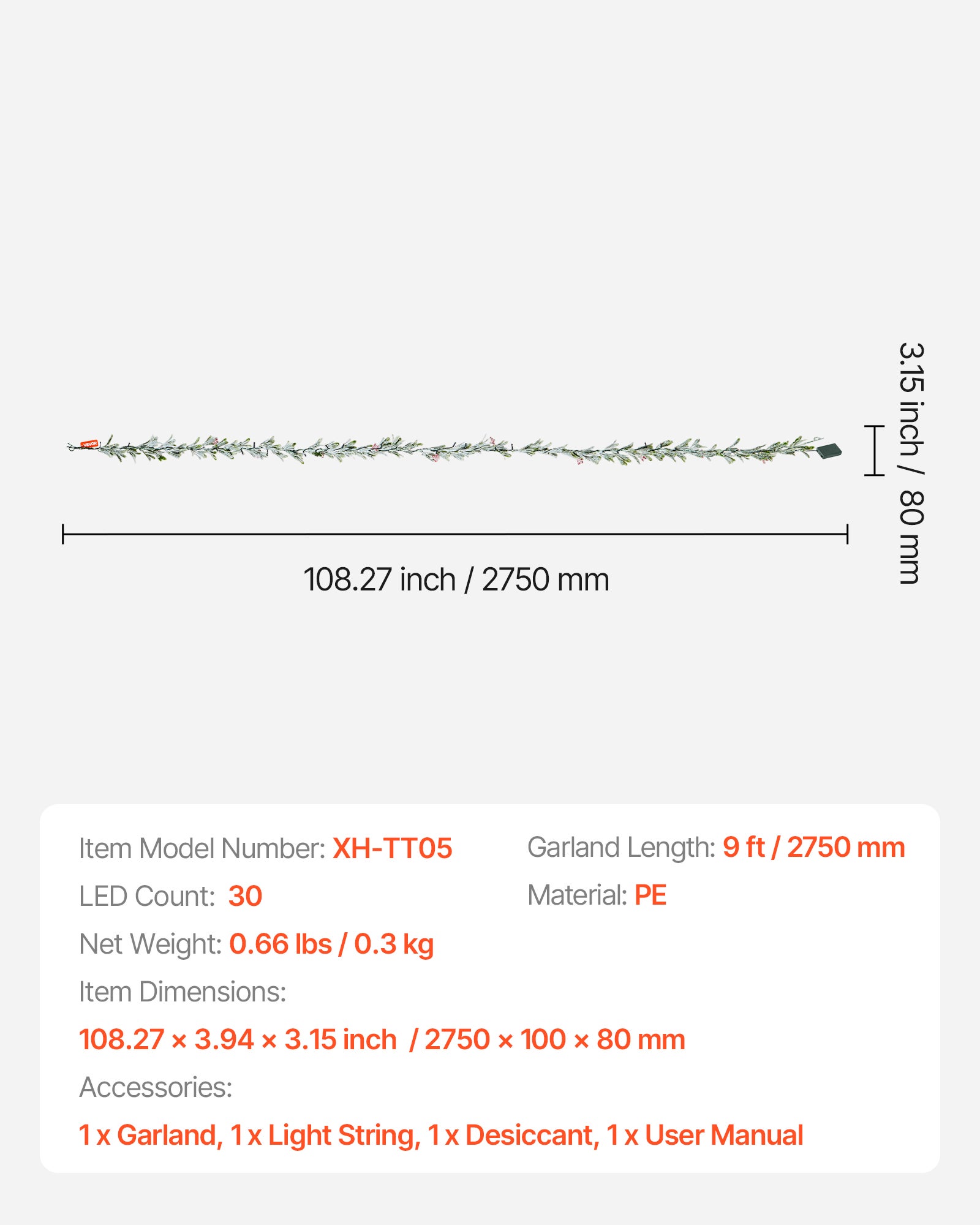 Grinalda de Natal,VEVOR 2,7 m,grinalda de folhas de oliveira artificiais com luzes,para lareiras,penduradas,de pé,grinaldas - 7