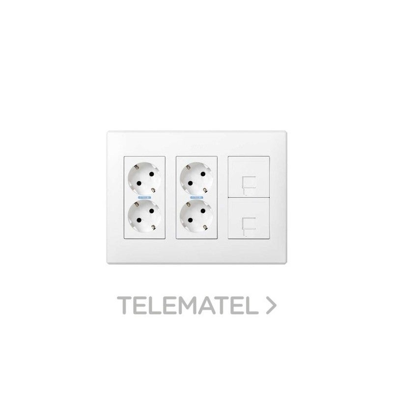 Kit de boîte murale de surface ou encastrée pour 3 éléments doubles avec 2 prises doubles et 2 plaques 1 RJ45 blanc Simon 500 Cima - 5
