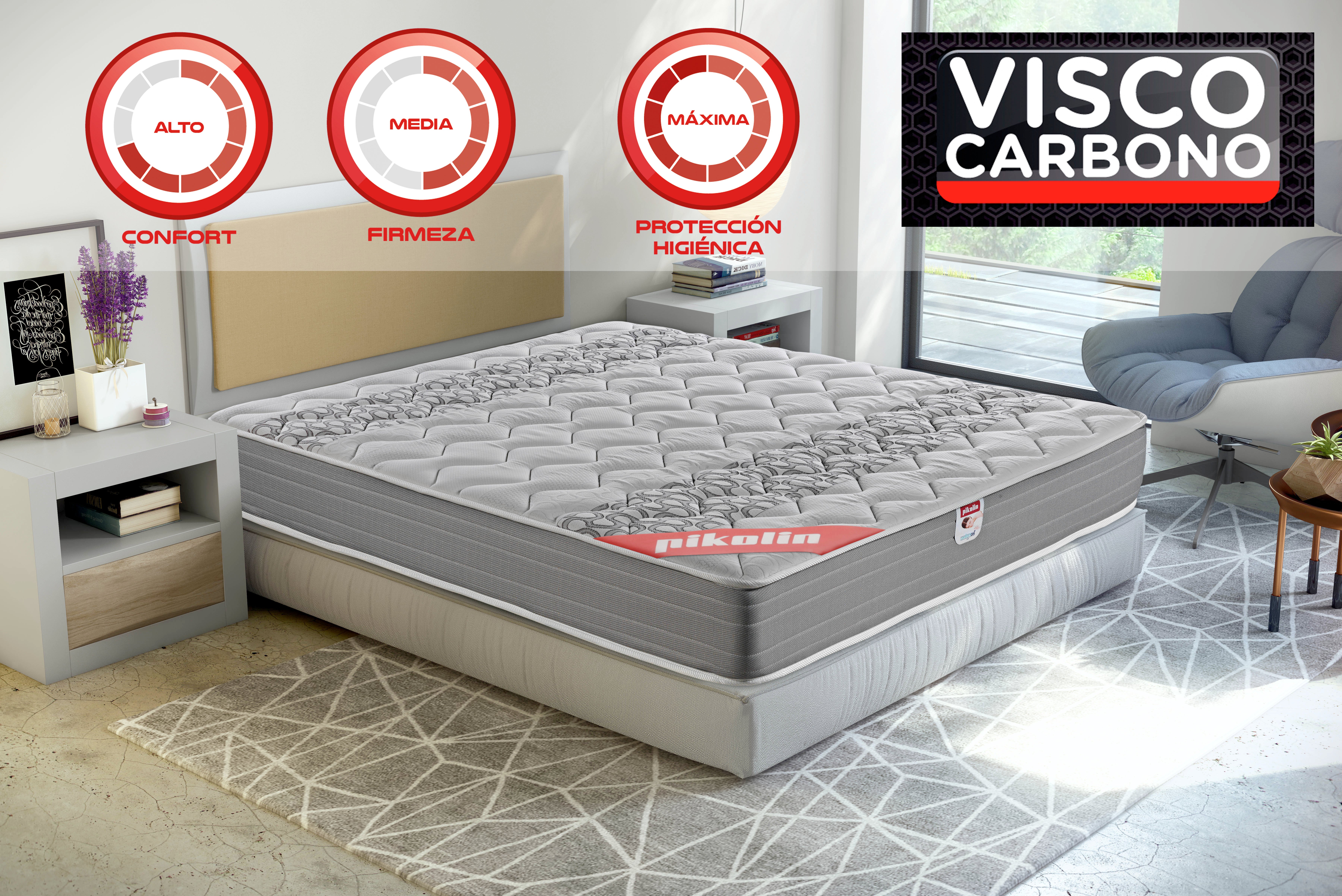 Colchón 160x200 viscoelástico carbono de gama alta 24cm pikolin de máxima calidad y confort de firmeza media - egeo
