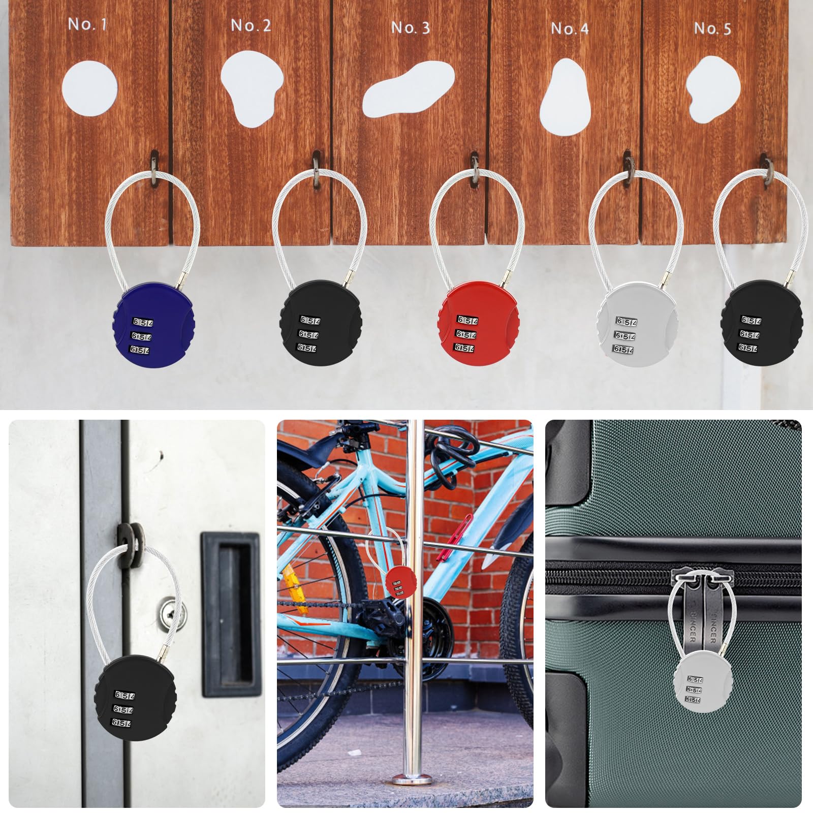 Lucchetto a combinazione da 4 pezzi, Lucchetto per bagagli a 3 cifre, Lucchetto a combinazione per bicicletta, Resistente agli agenti atmosferici - 6