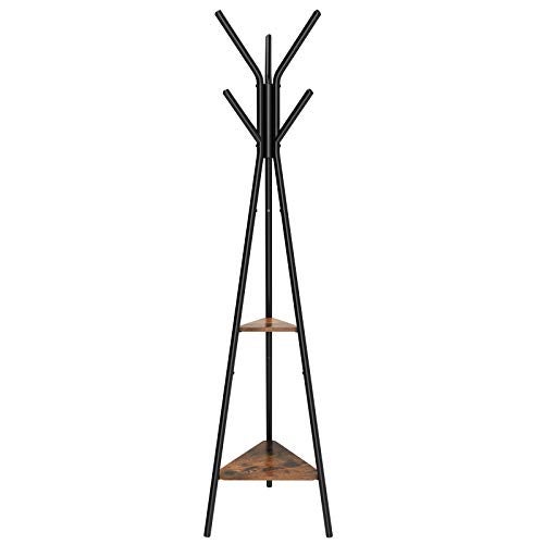 Portemanteau Sur Pieds,portant,style Industriel,avec 2 Étagères,marron Rustique - 6