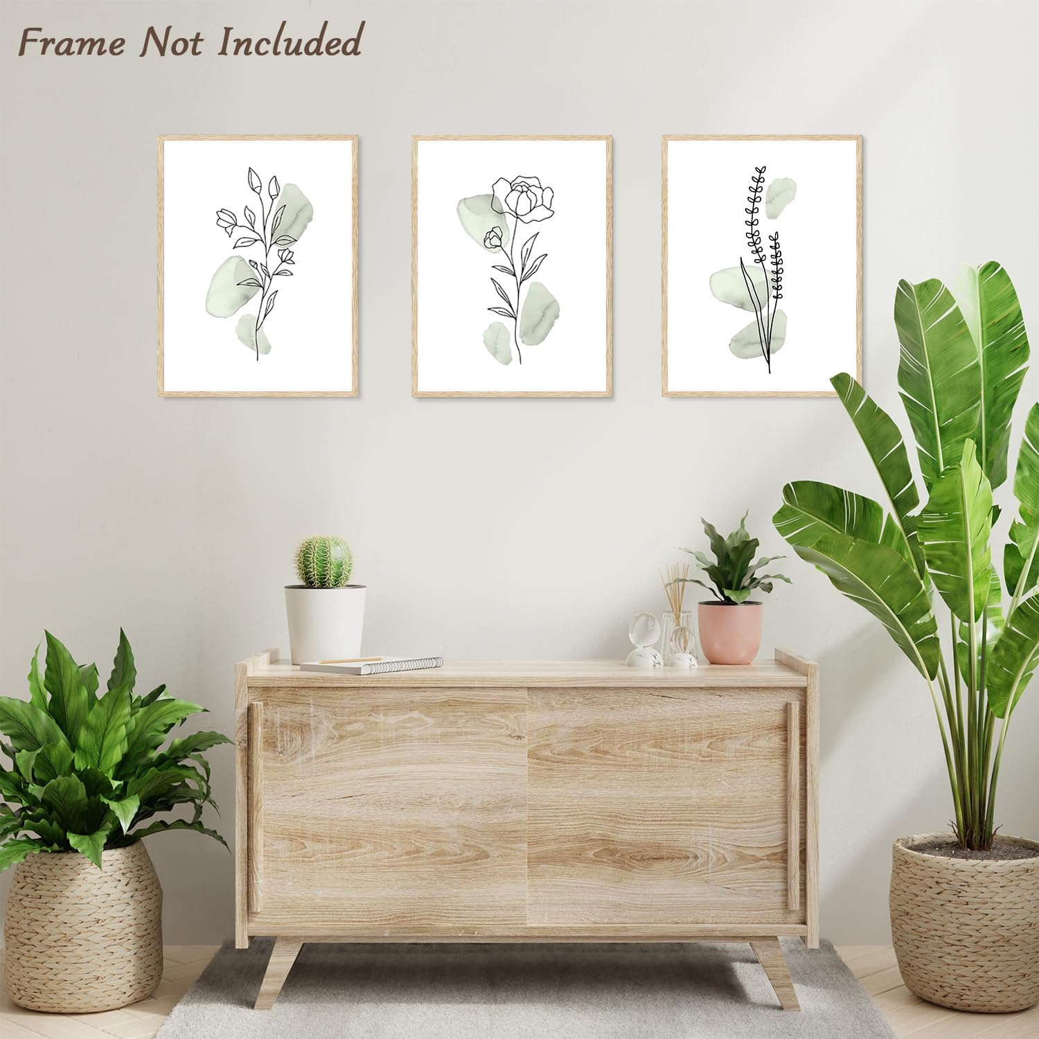 Tableau Décoration Murale Moderne Minimaliste Fleurs en Toile, Art Mural Vintage Vert Sauge, Affiches Florals Aquarelles 30x40 cm Sans Cadre, Lot de 3 - 3