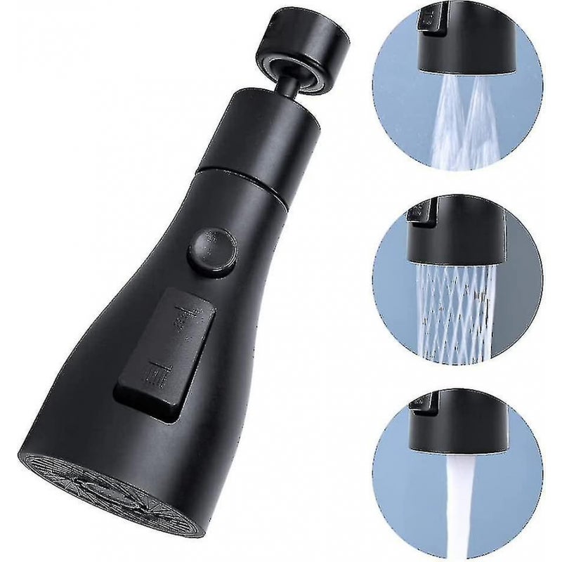 Czarna bateria zlewozmywakowa z obrotową wylewką 360°, głowicą natryskową FM22/M24 z 3 trybami pracy