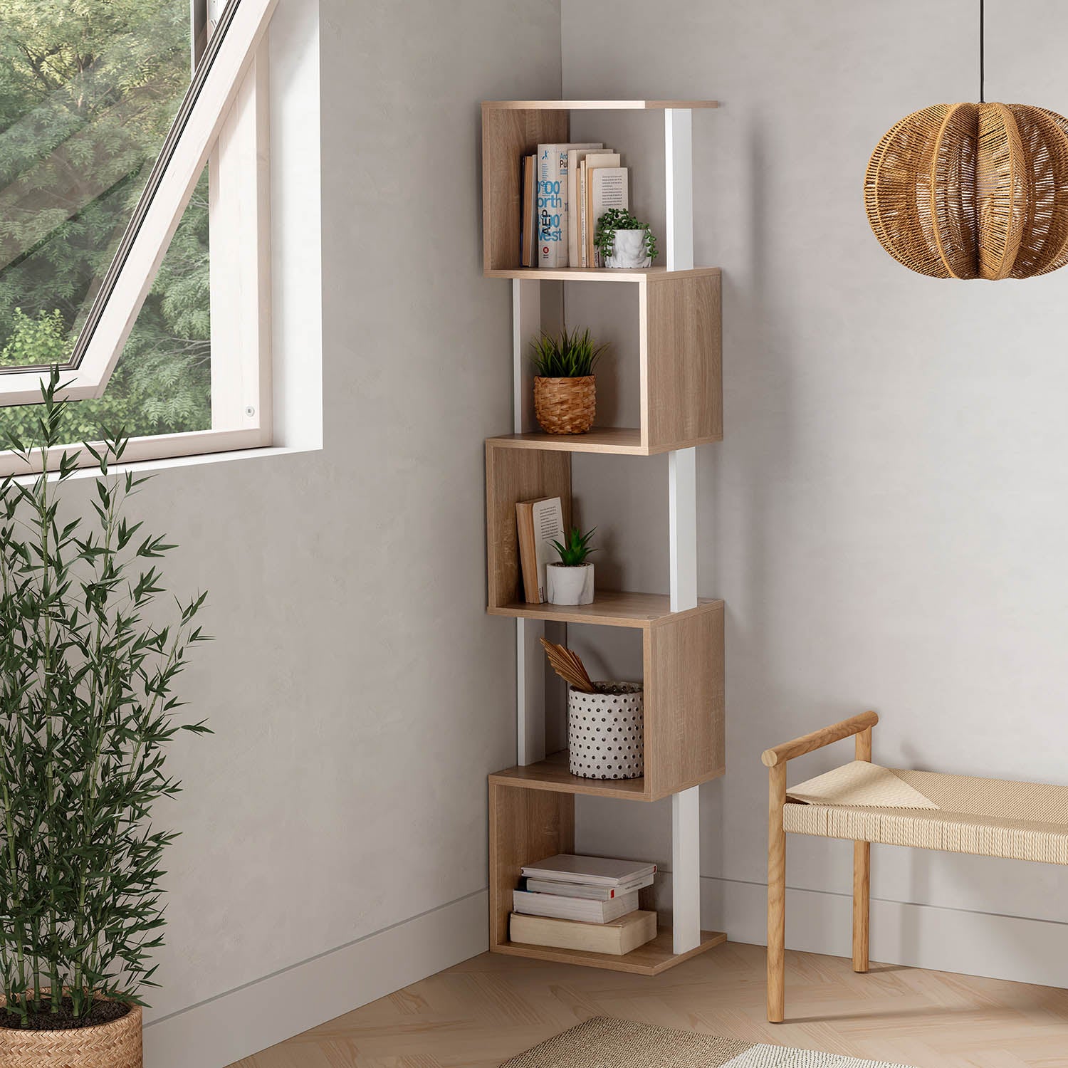 Estantería Maldivas 5 huecos color Roble/Blanco - 2