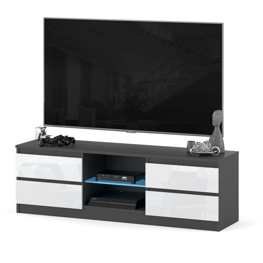 Szafka rtv 4 szuflady stolik pod tv do salonu 138cm szary biały połysk