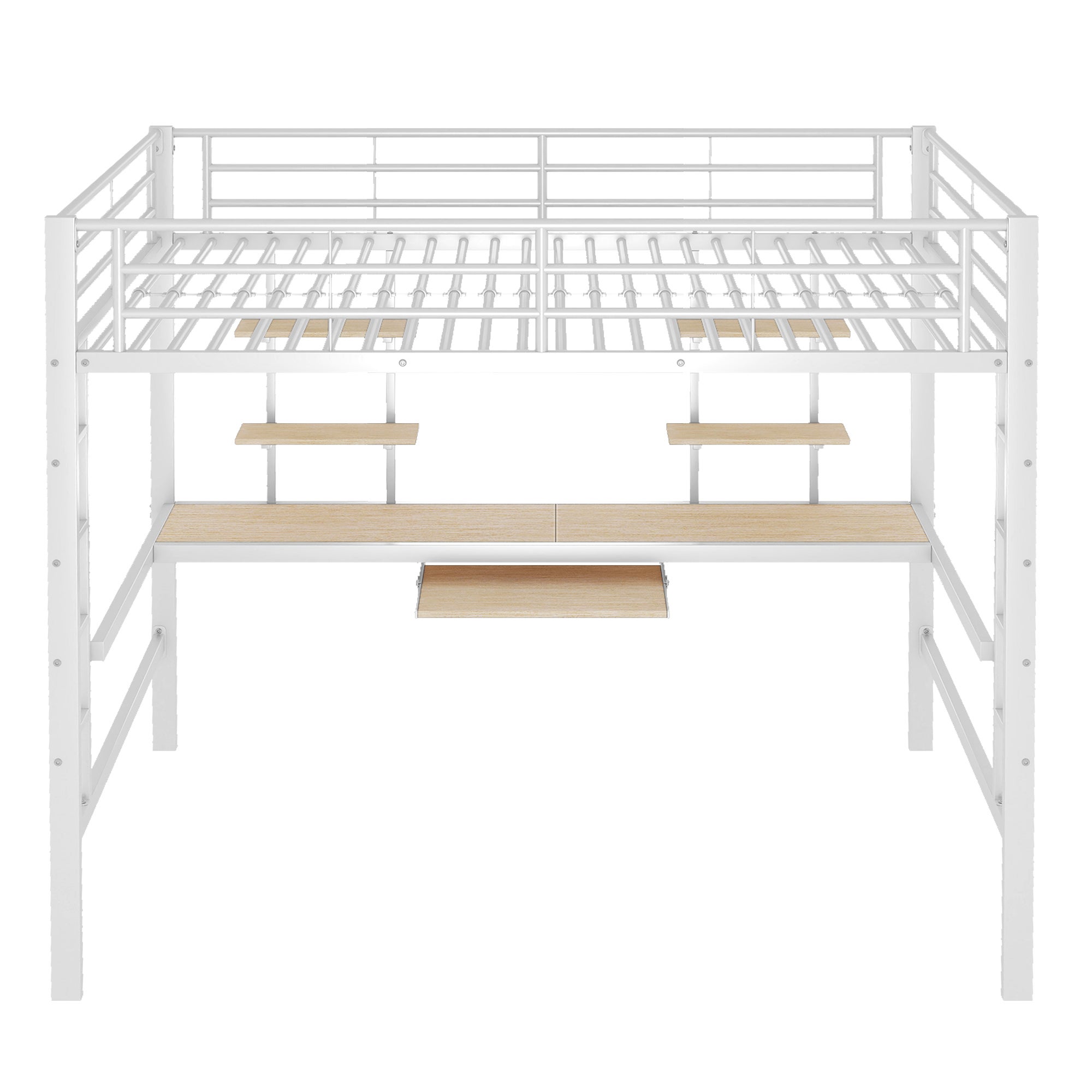Łóżko piętrowe 140 x 200 cm z biurkiem i 2 półkami - Metalowe - Białe (Materac nie jest wliczony w cenę) - 7