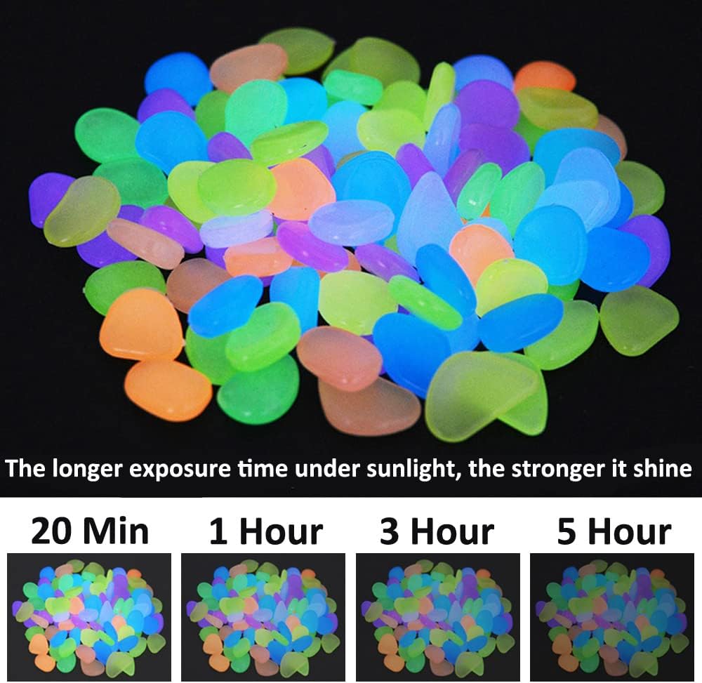 300 piedras luminosas que brillan en la oscuridad para decoración de jardines, caminos, acuarios, patios y céspedes. Color blanco, 17-13 mm. - 3