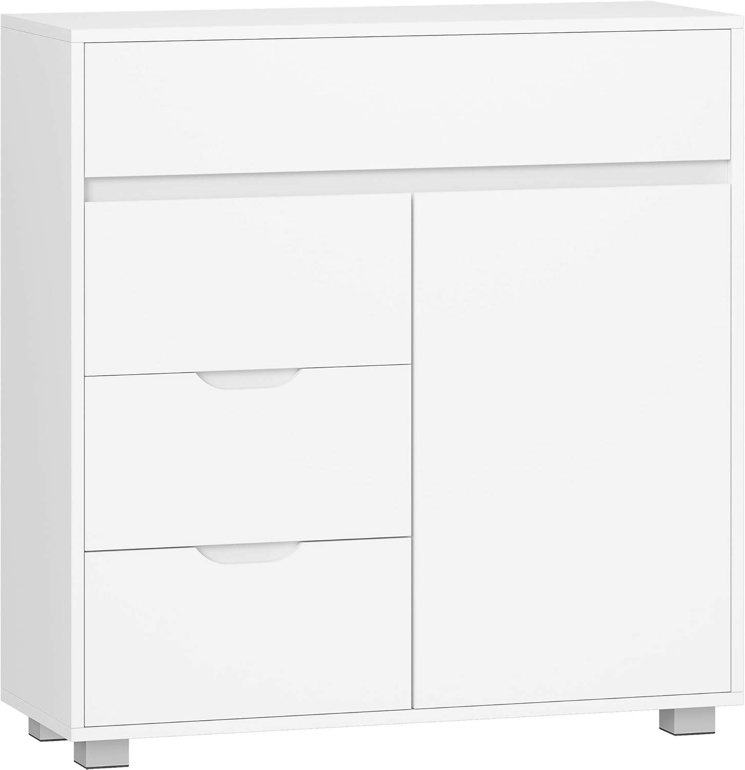 Meuble Salle de Bain, Armoire de Rangement avec Étagère Réglable, Commode avec 4 Tiroirs et 1 Porte, Moderne, pour Salon, Salle de Bain, Blanc - 8