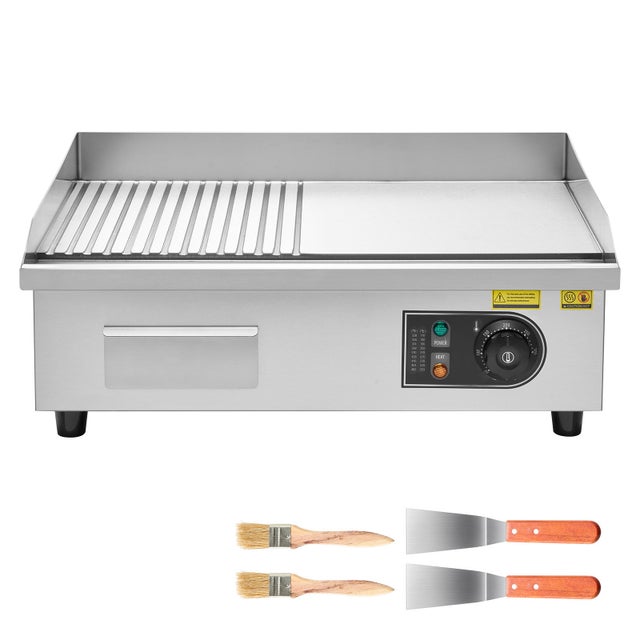 Gril Plancha SucceBuy Électrique 3200 W, Plaque Fer 535 x 300 mm, Thermostat 50-300 °C, Corps Inox, Bac à Graisse, Table Pro