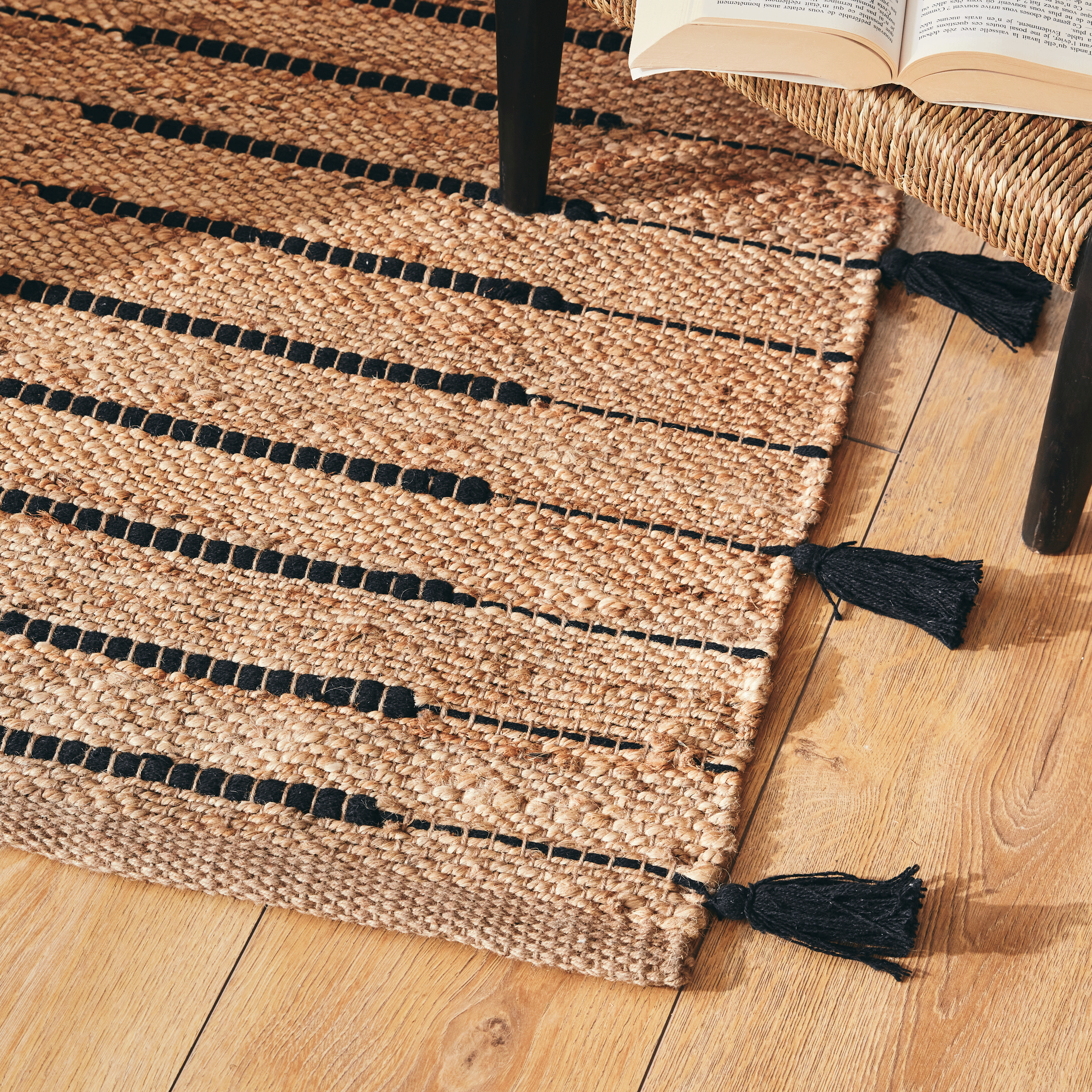 INSPIRE - Tapis ethnique en jute naturel tressé JIMMA - 60 x 110 cm - Beige et noir - 6