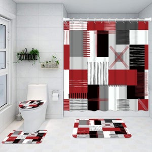 Venice Collections Set Bagno Rosso: Tenda Doccia 182x182 Cm In PEVA, Tappetino Antiscivolo In Gomma E 12 Ganci In Acciaio Inox - 2