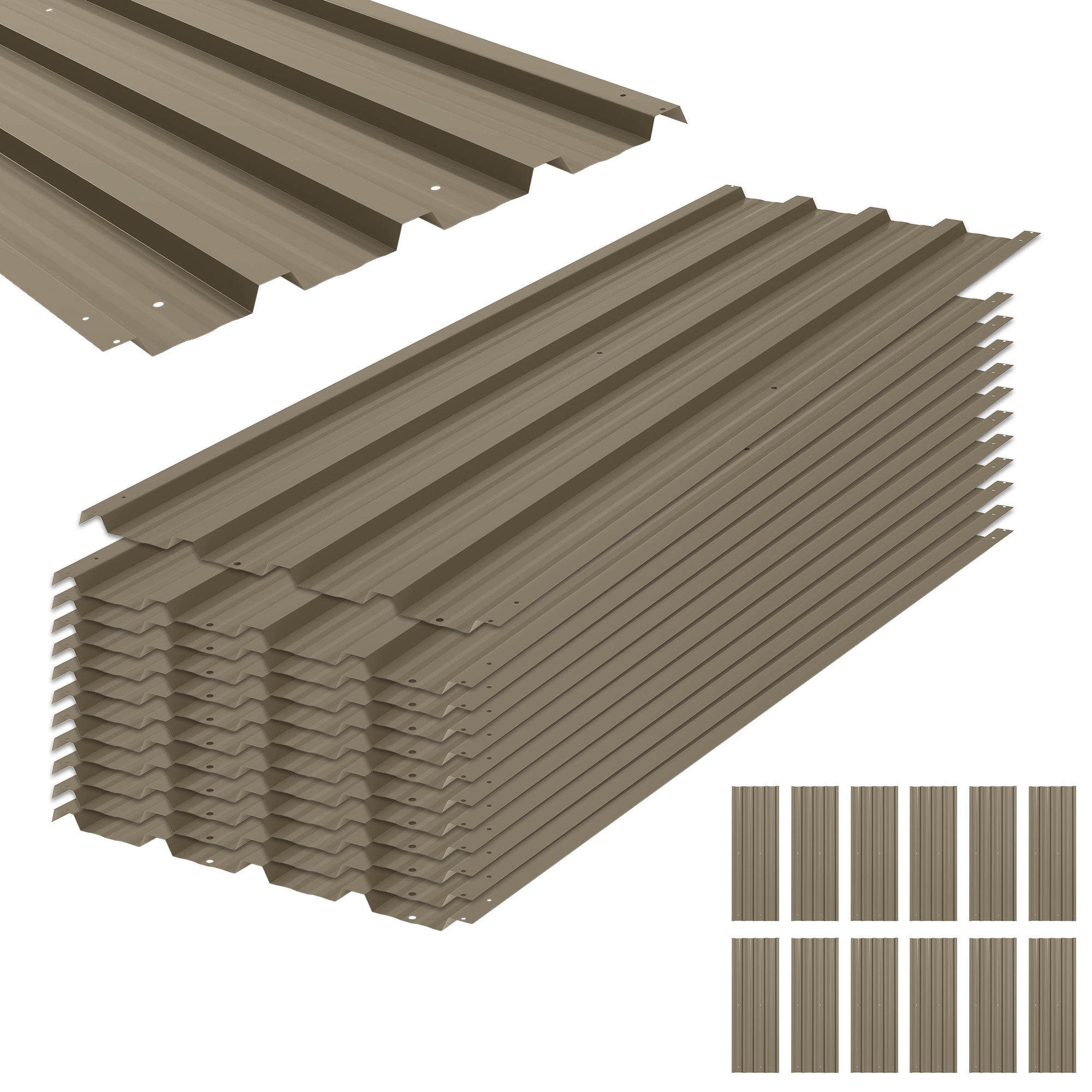 Juego de 12 paneles para tejado - Acero galvanizado - Marrón (129x45cm ...