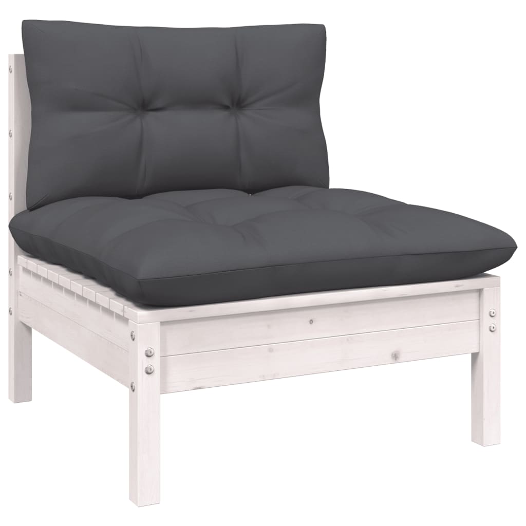 Maison Exclusive - Salon de jardin 3 pcs avec coussins Blanc Bois de pin massif - 4
