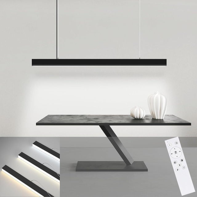 ZMH Czarna lampa wisząca LED nad stół jadalniany z funkcją ściemniania, regulowana wysokość od 150 cm, regulowana intensywność od 3000K do 6500K