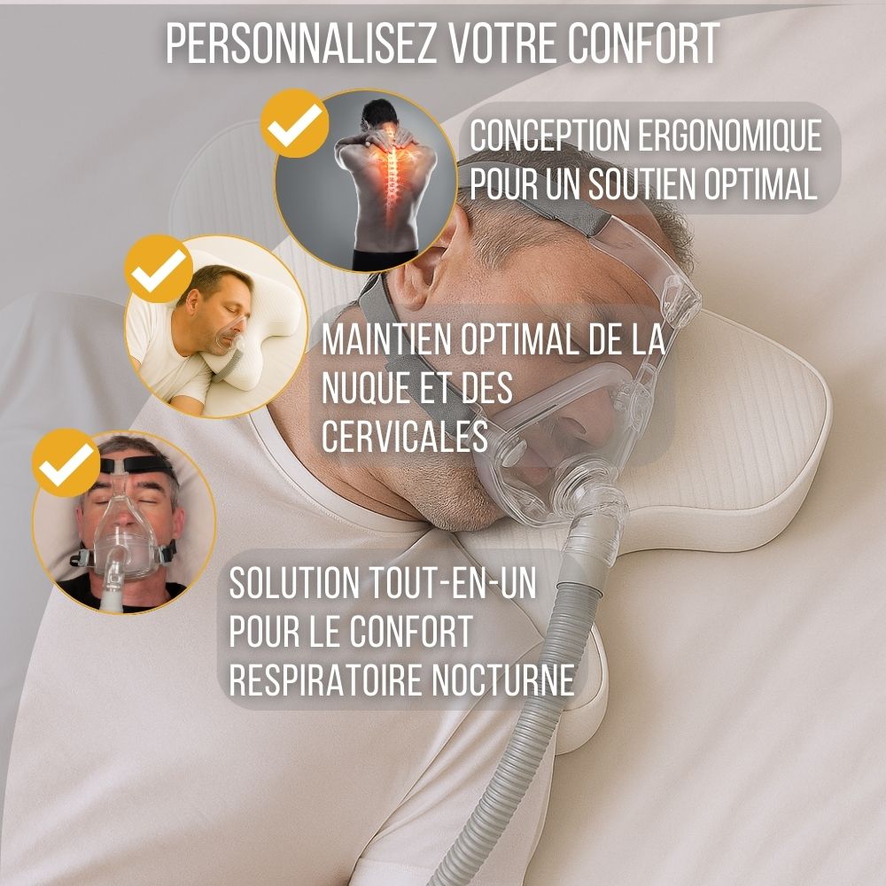 Oreiller PPC/CPAP papillon ergonomique mémoire de forme – découpes masque – sommeil latéral/dos – 56x36 – CPAP PAPILLON - 3