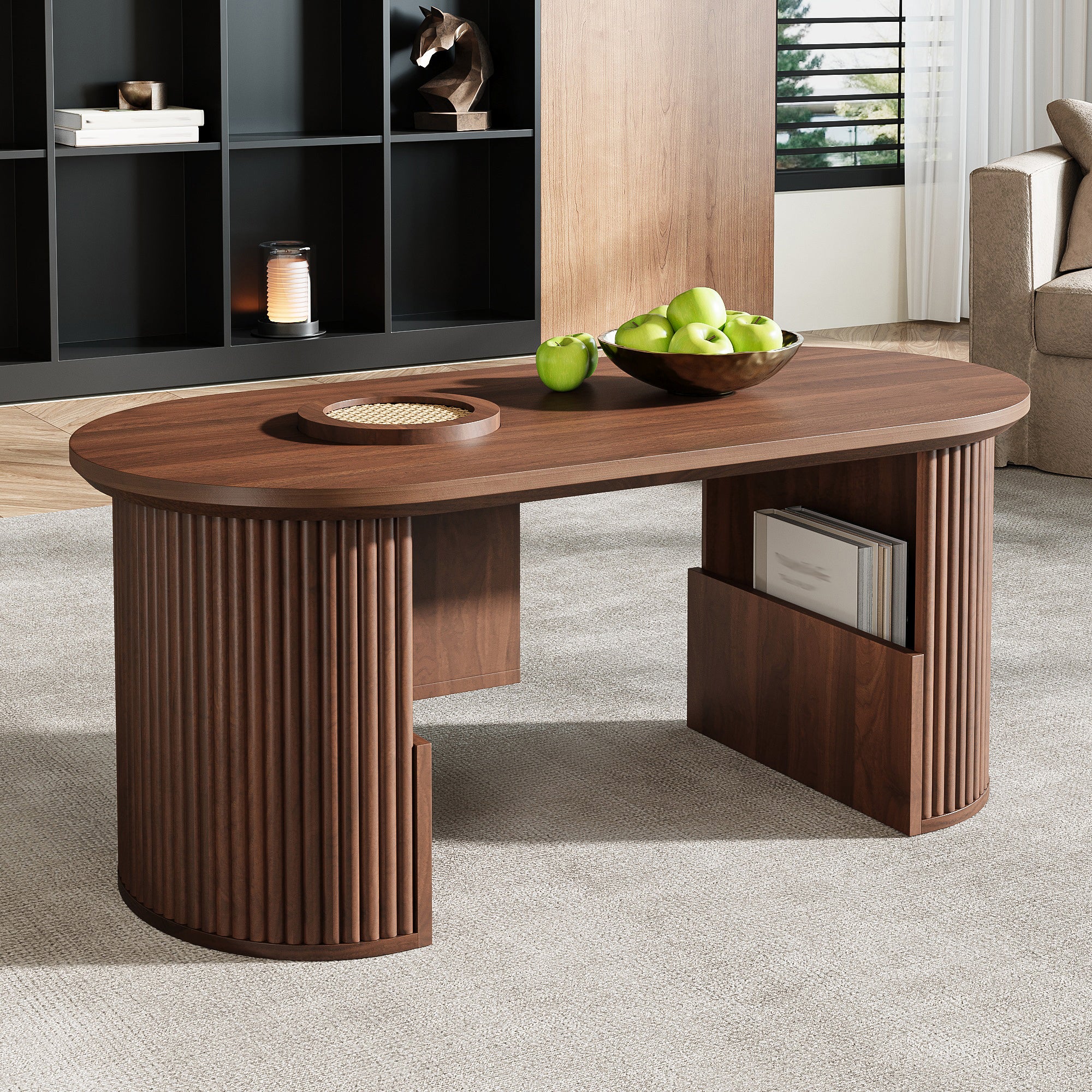 Table basse moderne avec espace de rangement - 100 x 50 x 46.5 cm - MDF - Noyer - 9