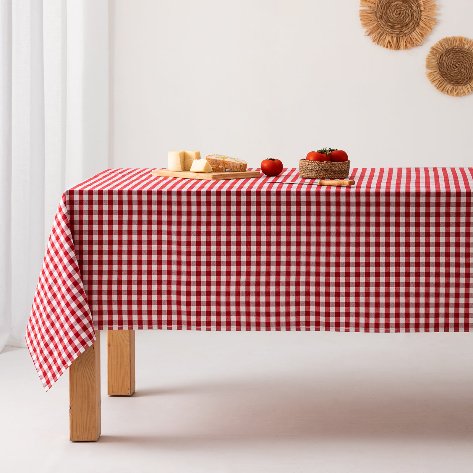 Mantel antimanchas rectangular cuadro vichy, algodón, tacto tela color Rojo 140x100 cm - 3