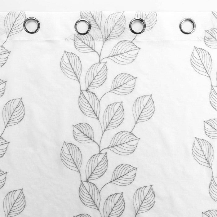 Voilage sablé et brodé de feuilles - Gris clair - 140x240 cm - Polyester - 3