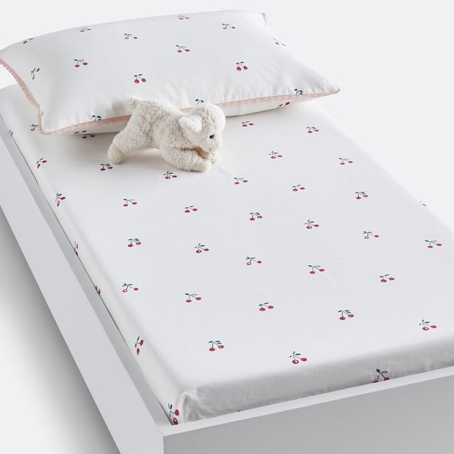 Drap-housse bébé coton bio bonnet 17 cm, Griotte - Imprimé - 60 x 120 cm